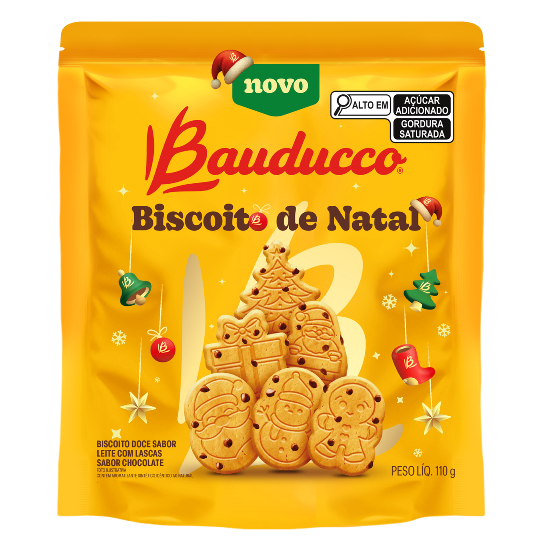 Biscoito de Natal Leite com Lascas de Chocolate Bauducco Sachê 110g