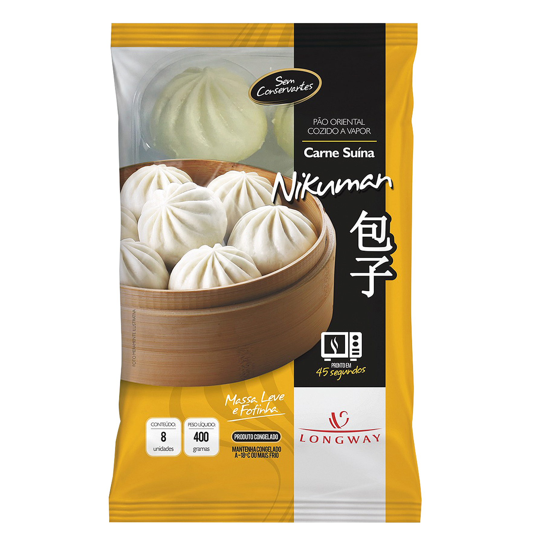 Pão Oriental Nikuman de Carne Suína Longway Pacote 400g