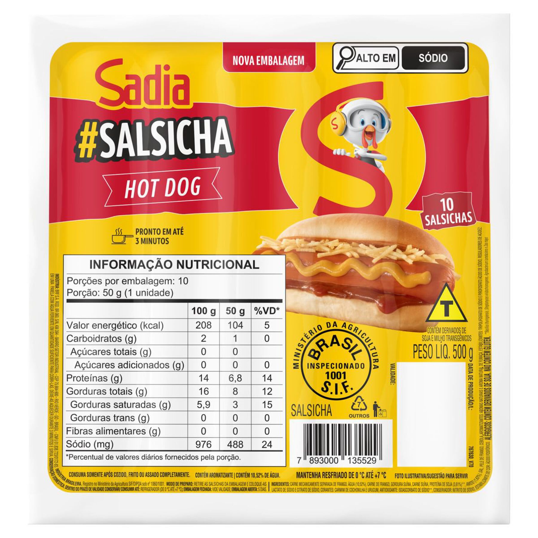Salsicha Hot-Dog Sadia 500g C/10 Unidades 