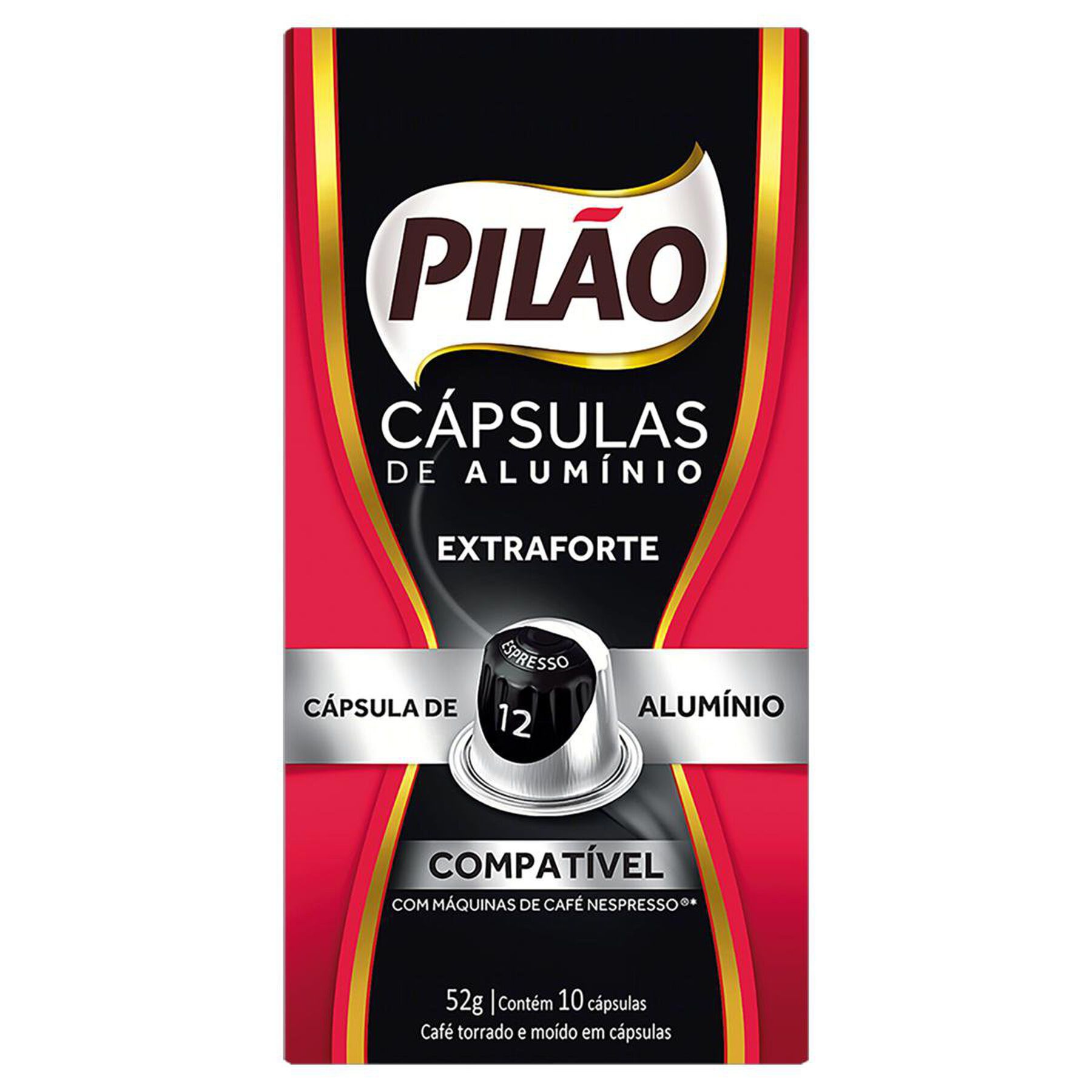 Café em Cápsula Torrado e Moído Espresso 12 Extraforte Pilão Caixa 52g C/10 Unidades