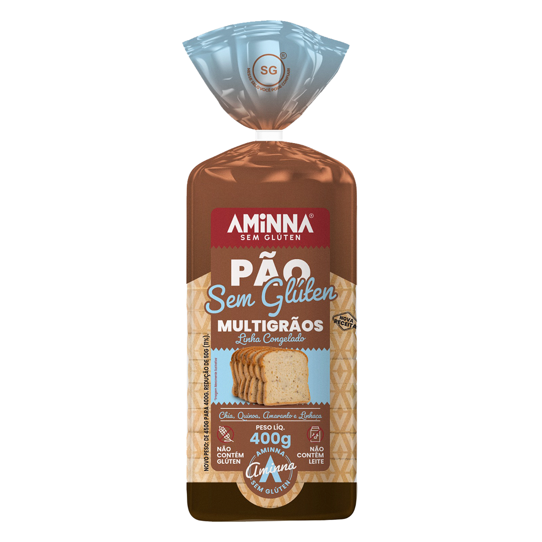 P&atilde;o de Forma Multigr&atilde;os sem Gl&uacute;ten Aminna Pacote 400g