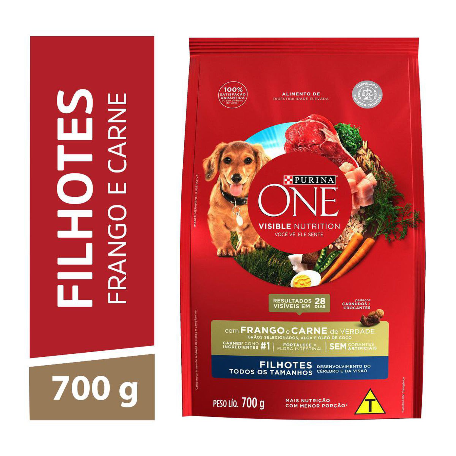 Alimento para Cães Filhotes Todos os Tamanhos Frango e Carne Purina One Visible Nutrition Pacote 700g