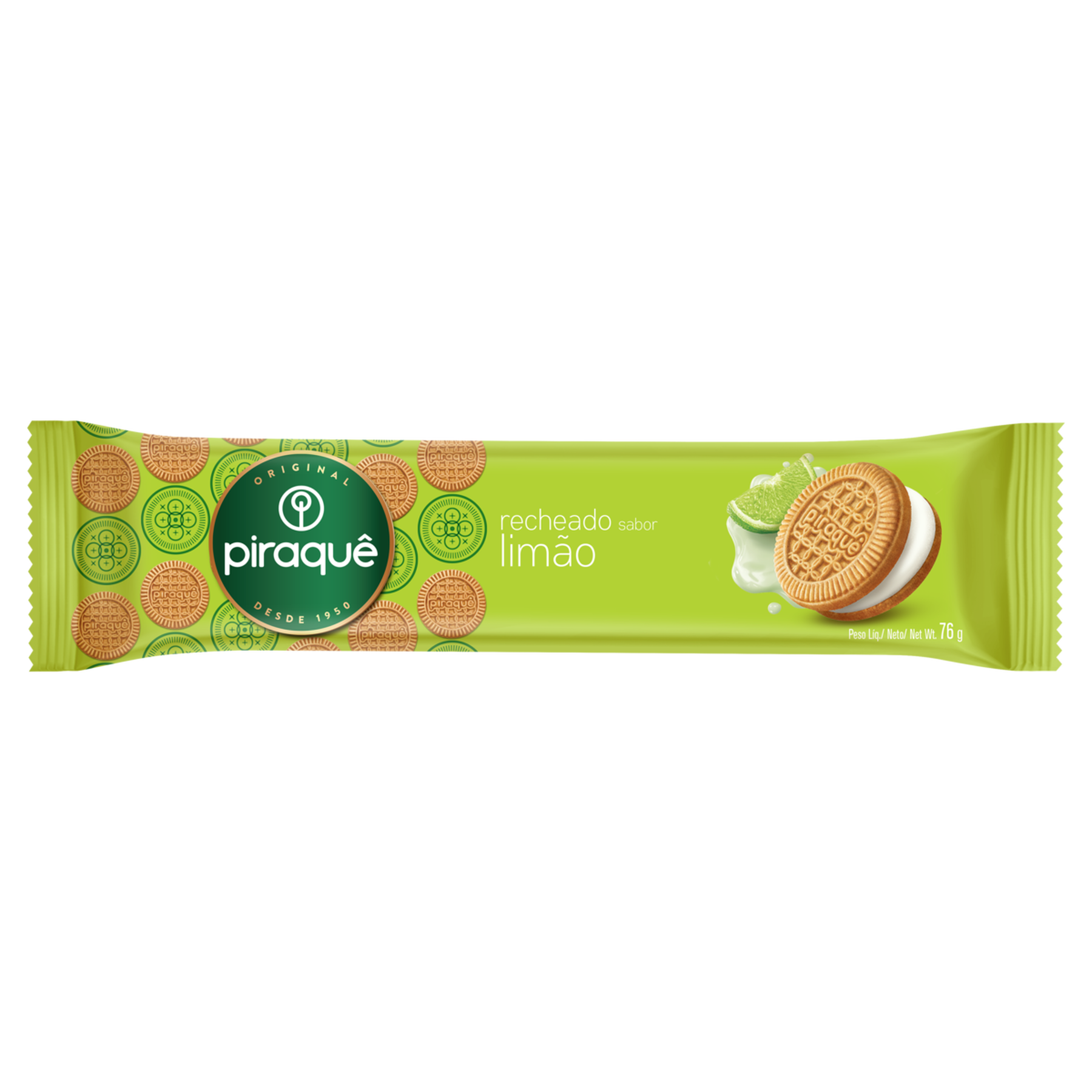 Biscoito Recheio Lim&atilde;o Piraqu&ecirc; Pacote 76g
