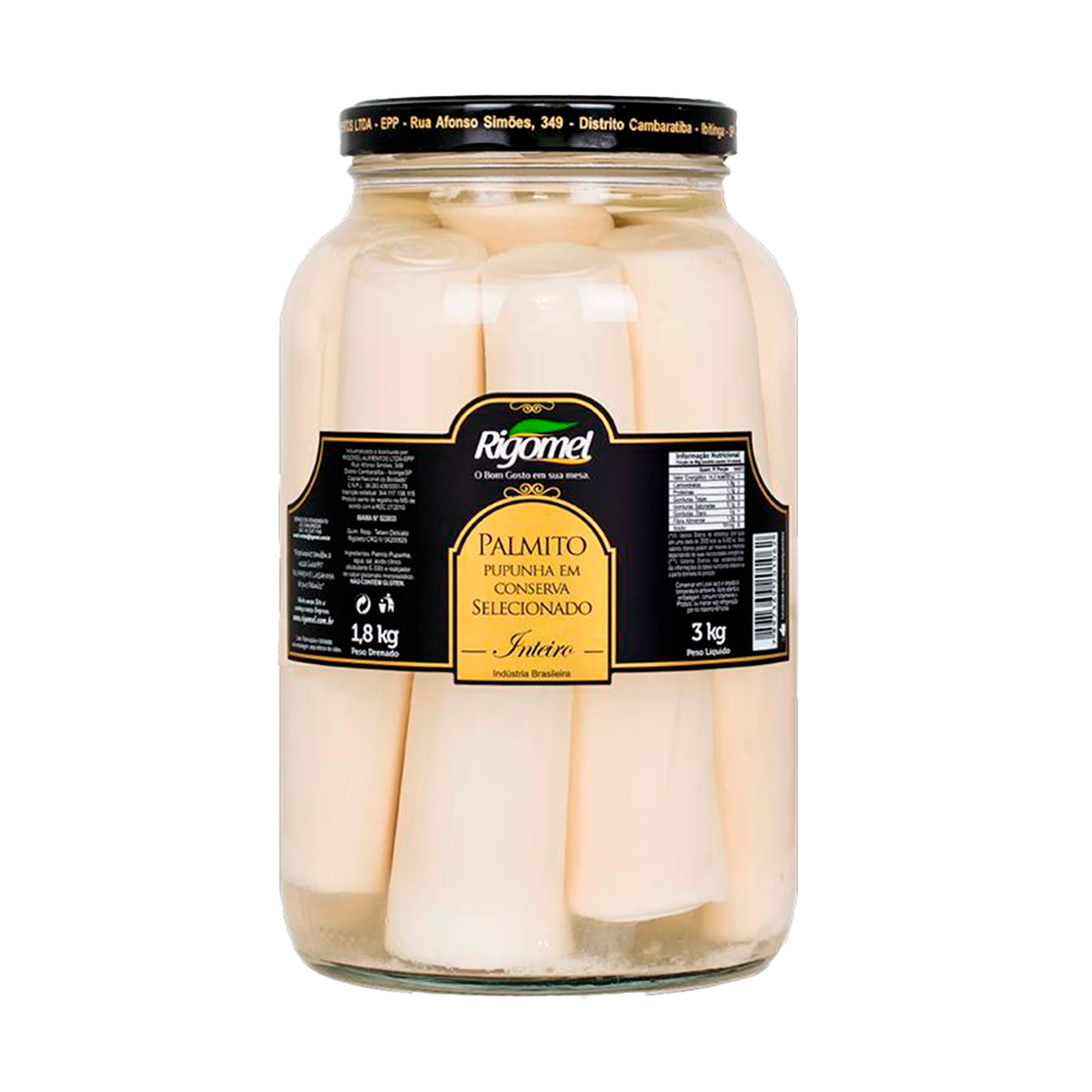 Palmito Pupunha Tolete Rigomel Vidro 1800g