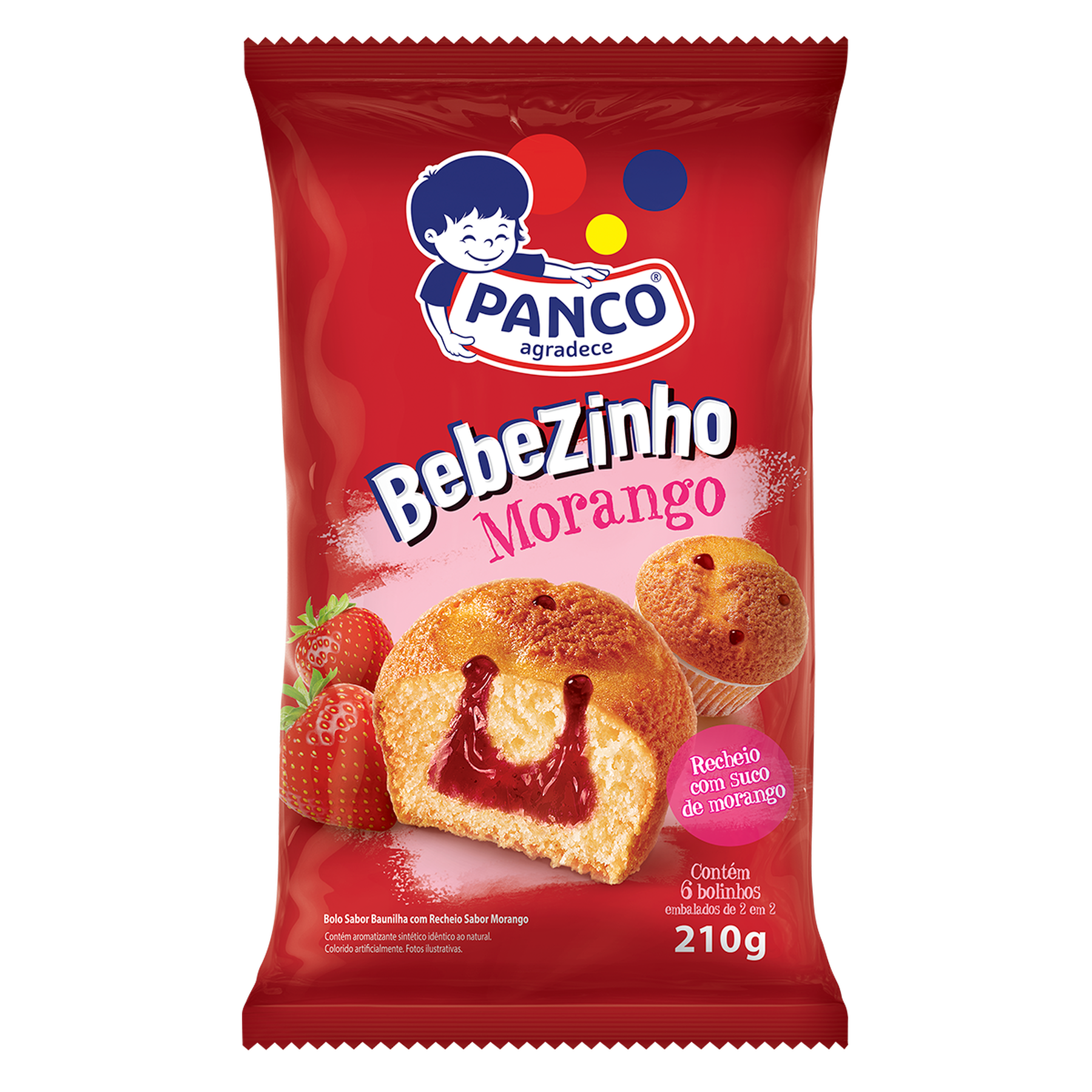 Bolinho Bebezinho de Morango Panco 210g C/6 Unidades