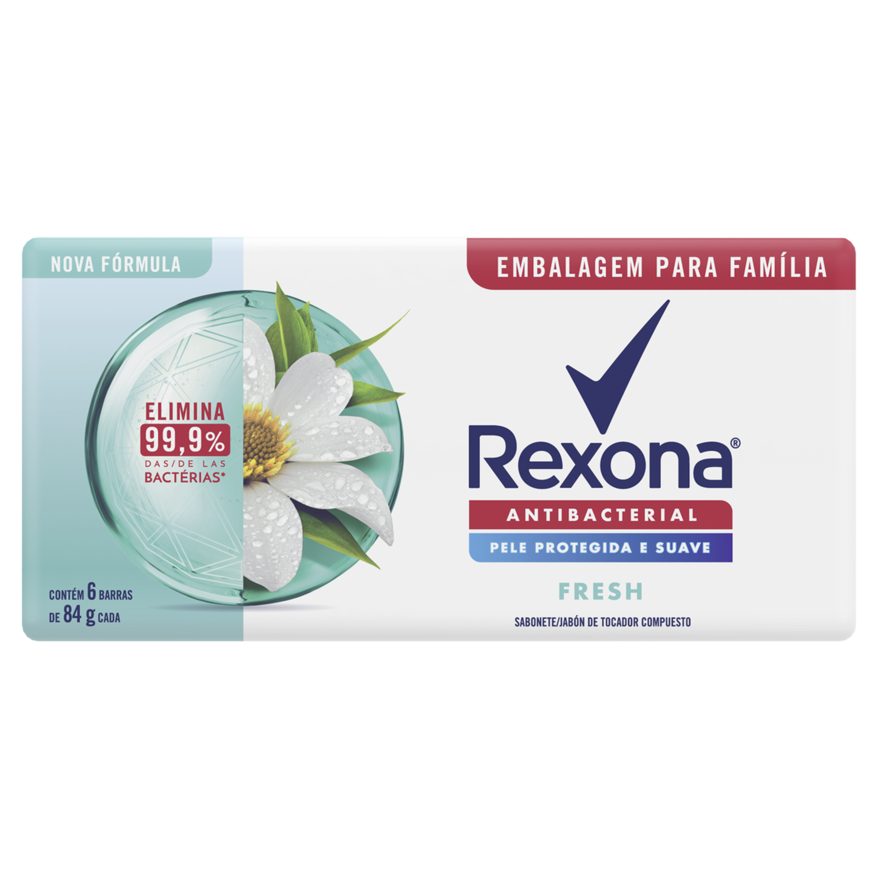 Pack Sabonete Barra Antibacterial Fresh Rexona Envolt&oacute;rio 504g 6 Unidades 84g Cada