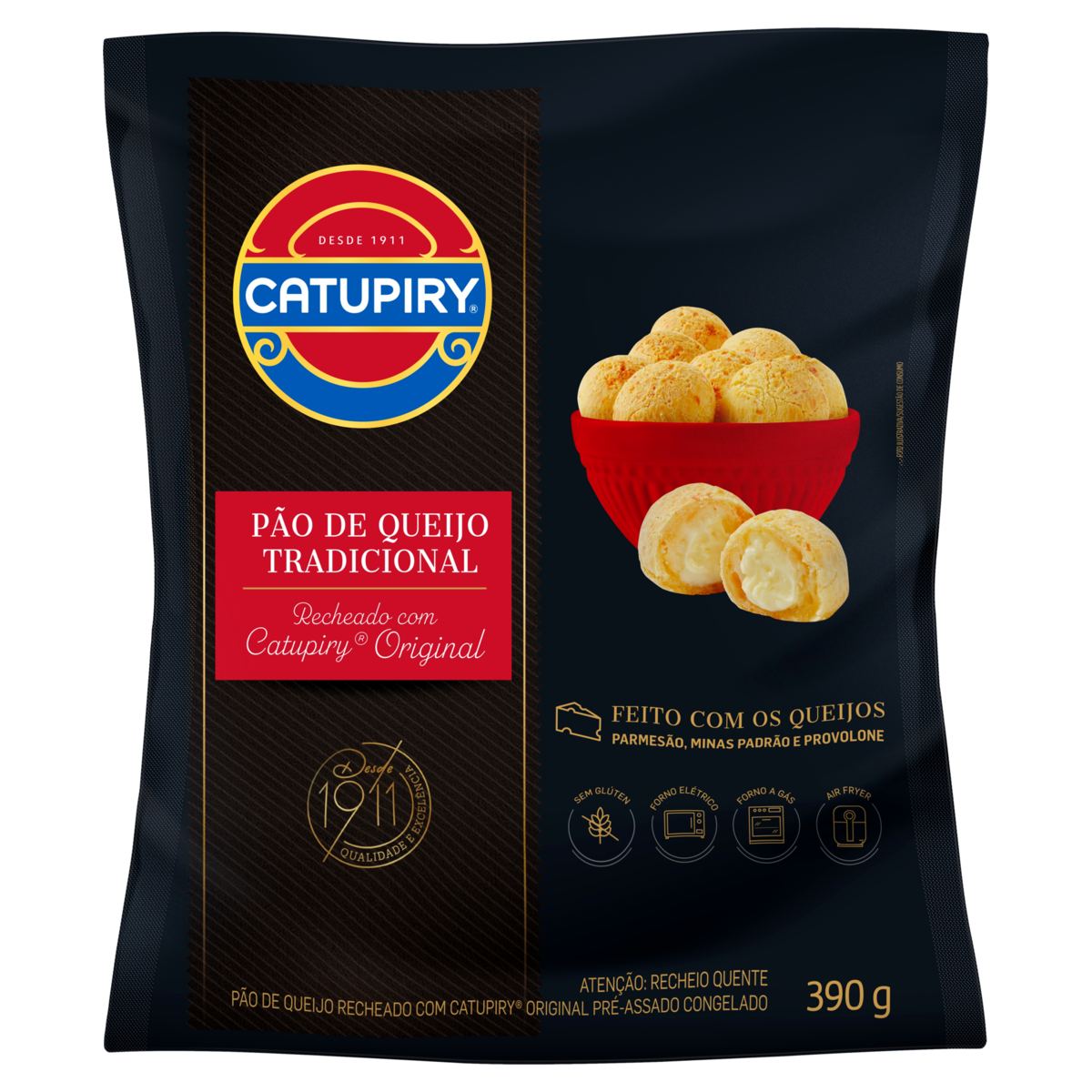 P&atilde;o de Queijo Congelado Tradicional Recheio Catupiry Pacote 390g&nbsp;