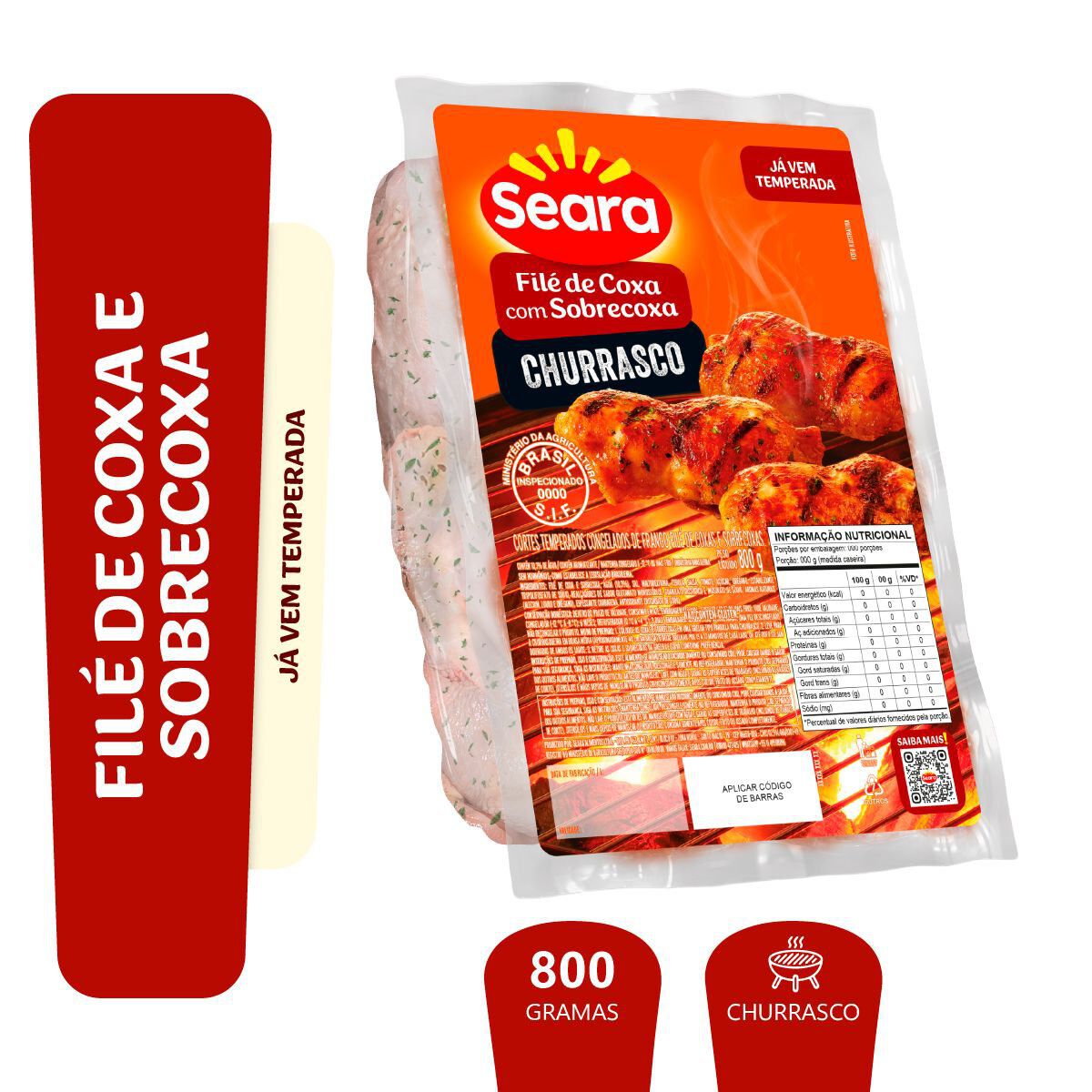 Fil&eacute; de coxa e sobrecoxa temperado churrasco Seara 800g