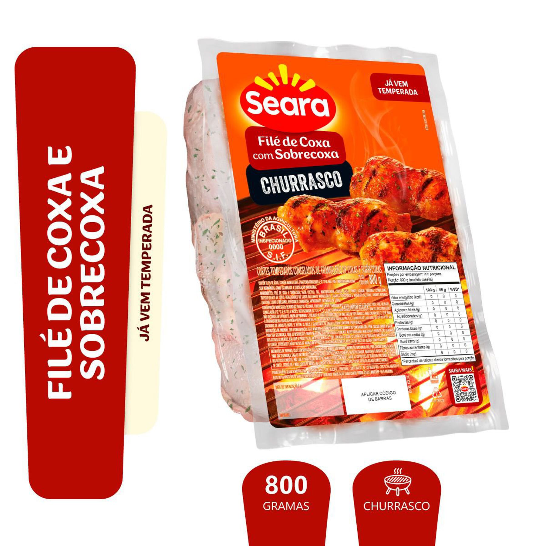 Fil&eacute; de coxa e sobrecoxa temperado churrasco Seara 800g
