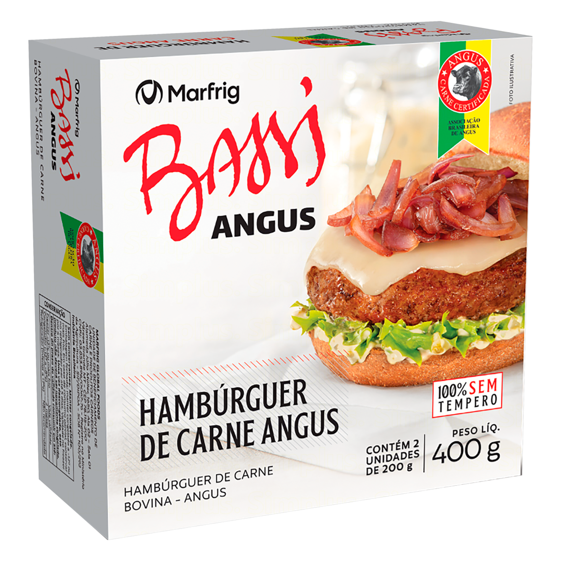 Hambúrguer de Carne Bovina Angus Bassi Marfrig Caixa 400g C/2 Unidades