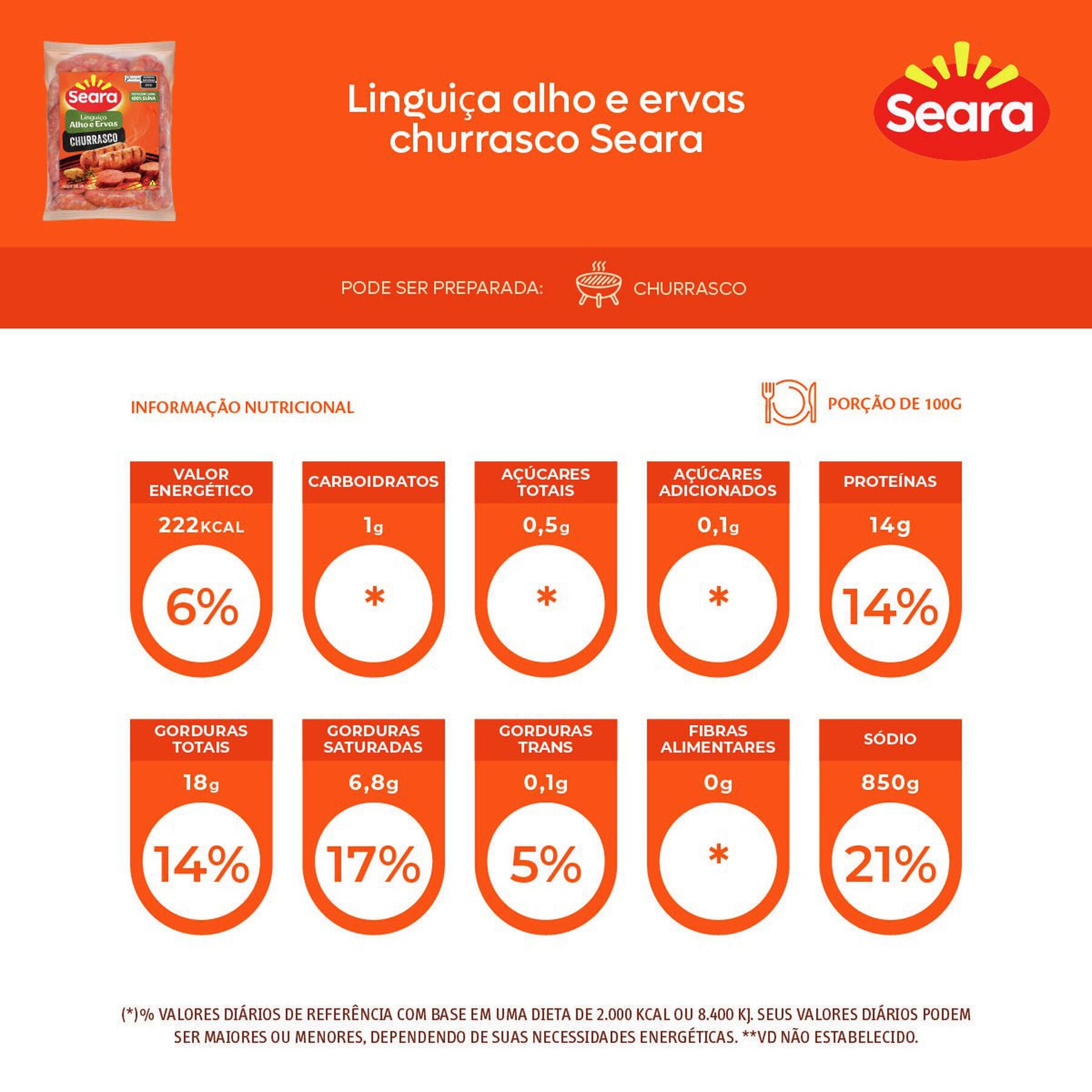 Lingui&ccedil;a Alho e Ervas Churrasco Seara 600g&nbsp;