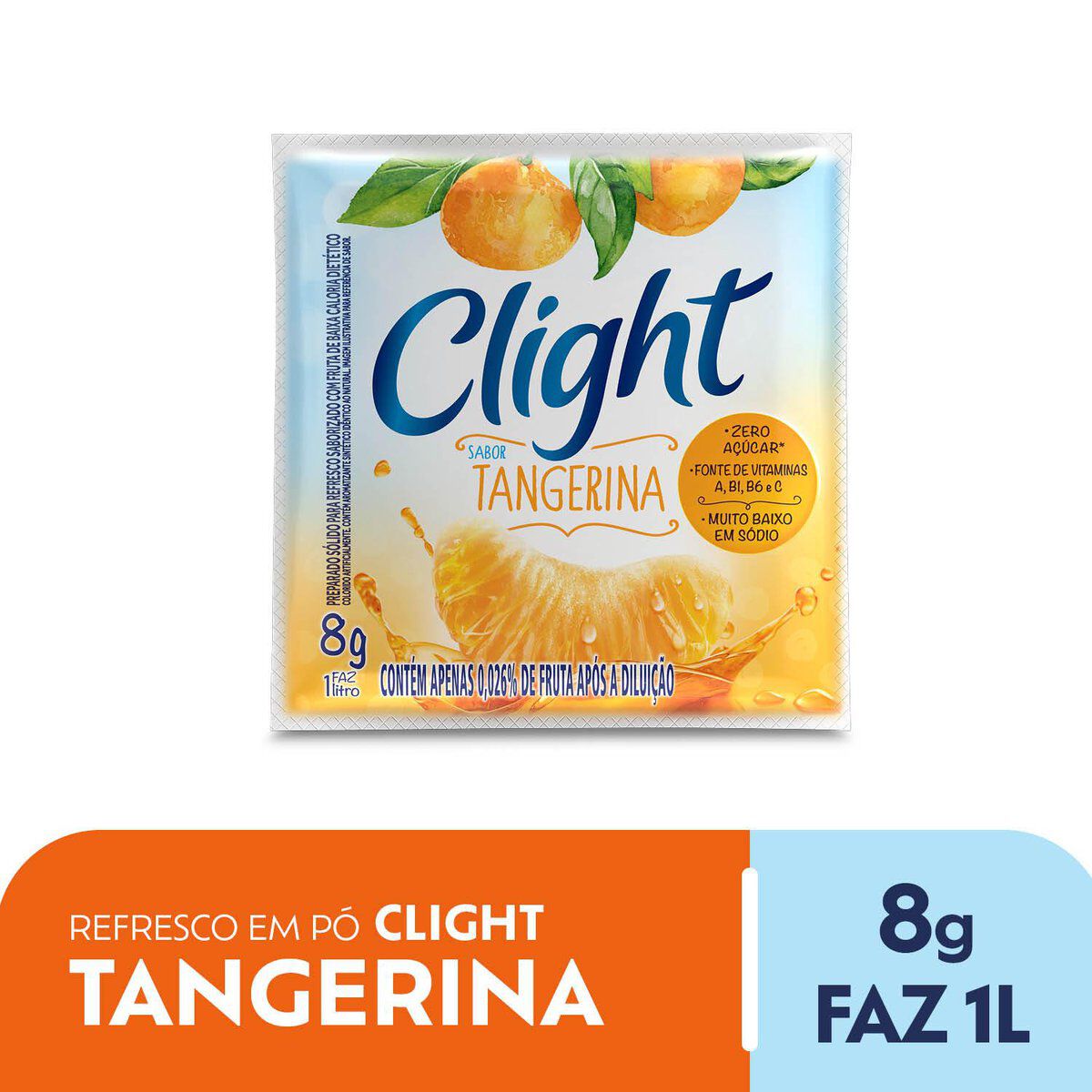 Refresco em P&oacute; Tangerina Zero A&ccedil;&uacute;car Clight Pacote 8g