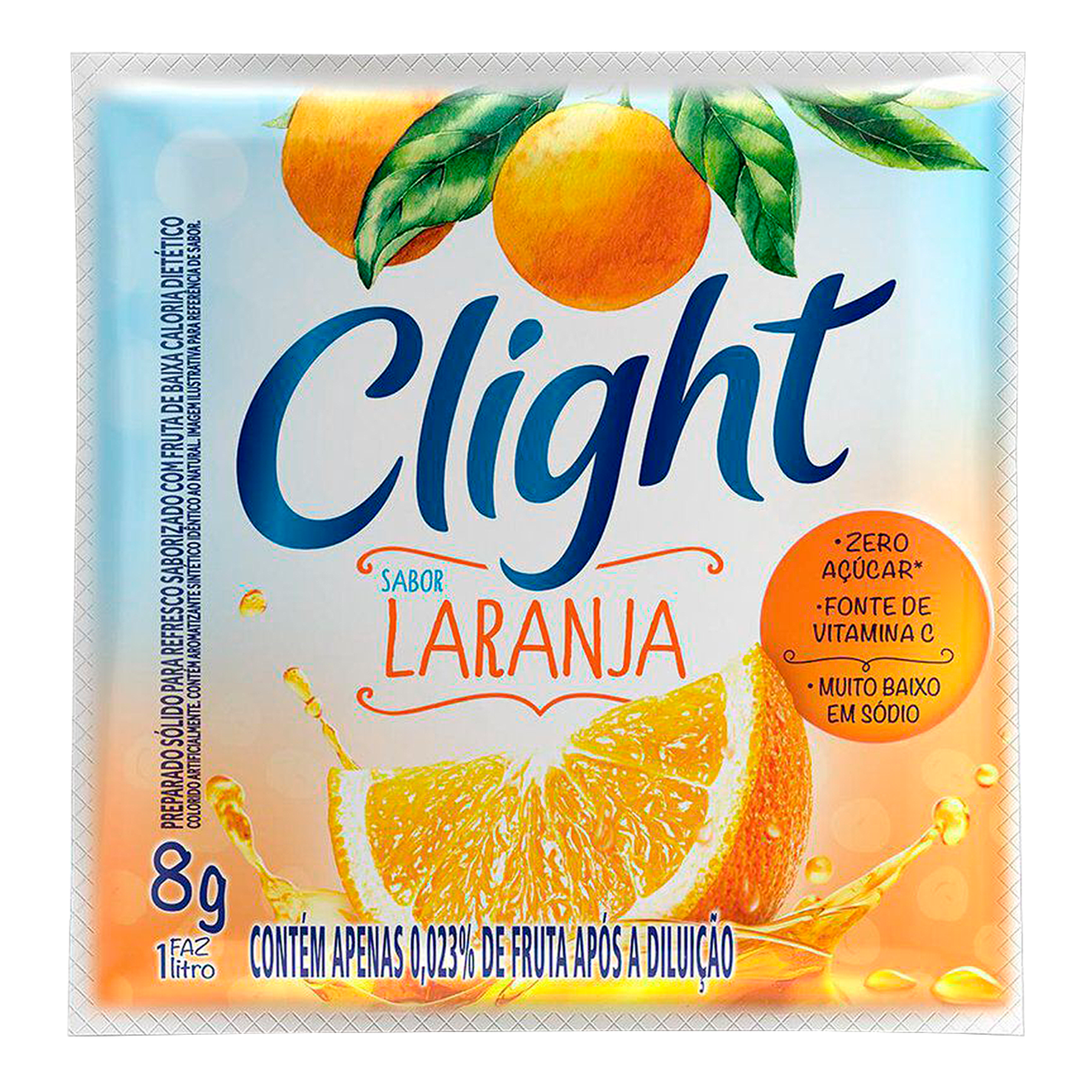 Refresco em P&oacute; Laranja Zero A&ccedil;&uacute;car Clight Pacote 8g&nbsp;