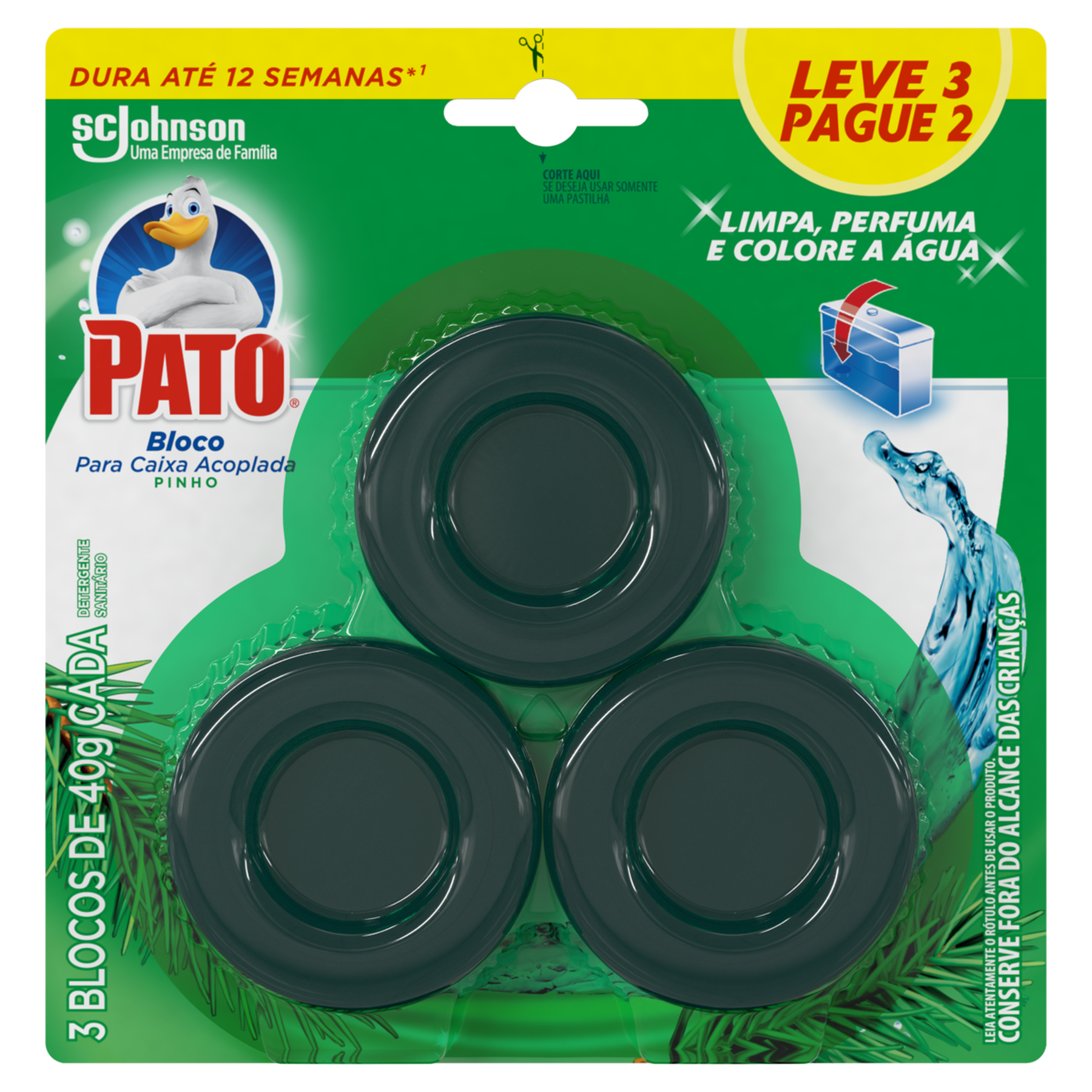 Detergente Sanitário Bloco para Caixa Acoplada Pinho Pato 40g Cada Leve 3 Pague 2 Unidades