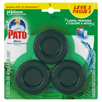 Detergente Sanitário Bloco para Caixa Acoplada Pinho Pato 40g Cada Leve 3 Pague 2 Unidades