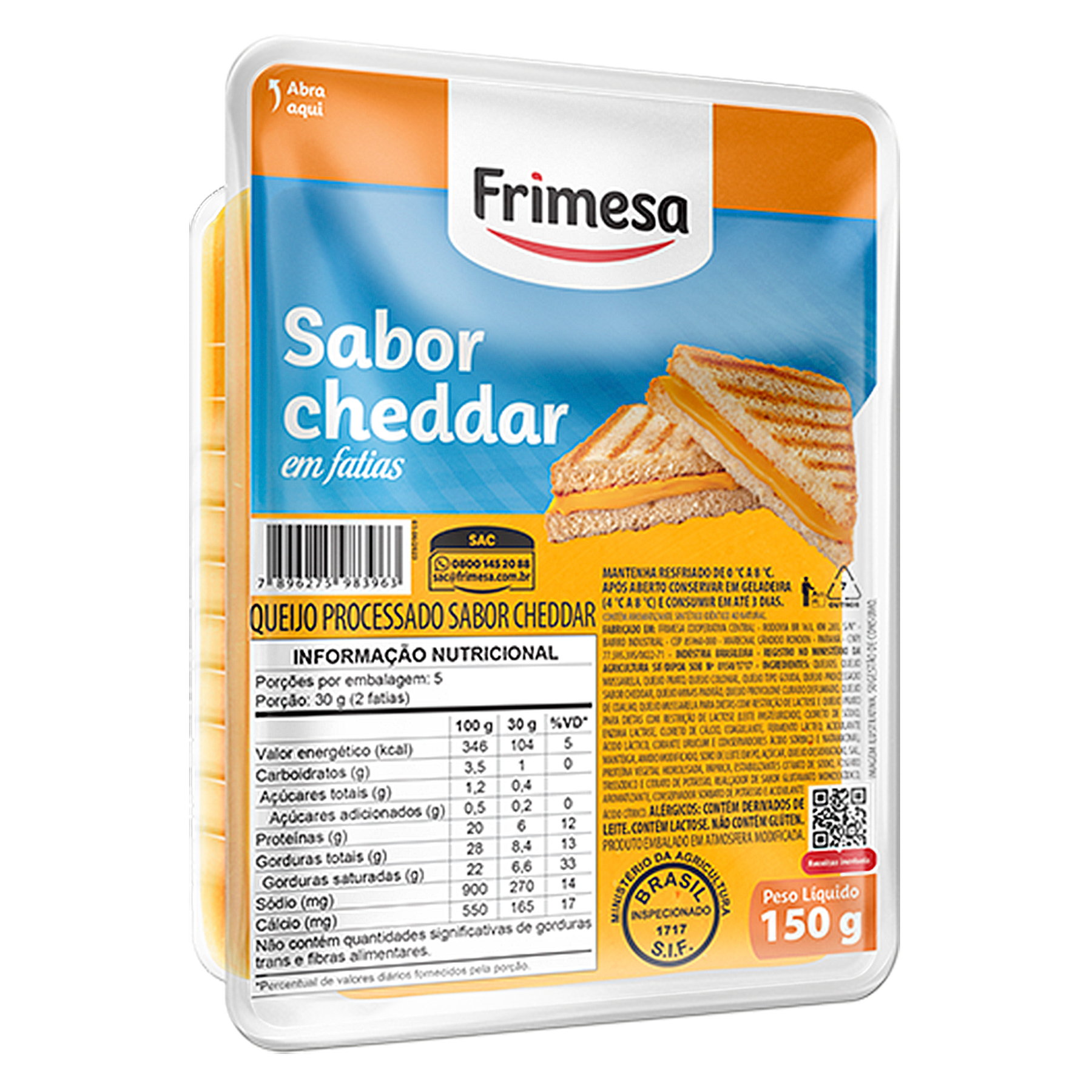 Queijo sabor Cheddar Fatiado Frimesa Bandeja 150g