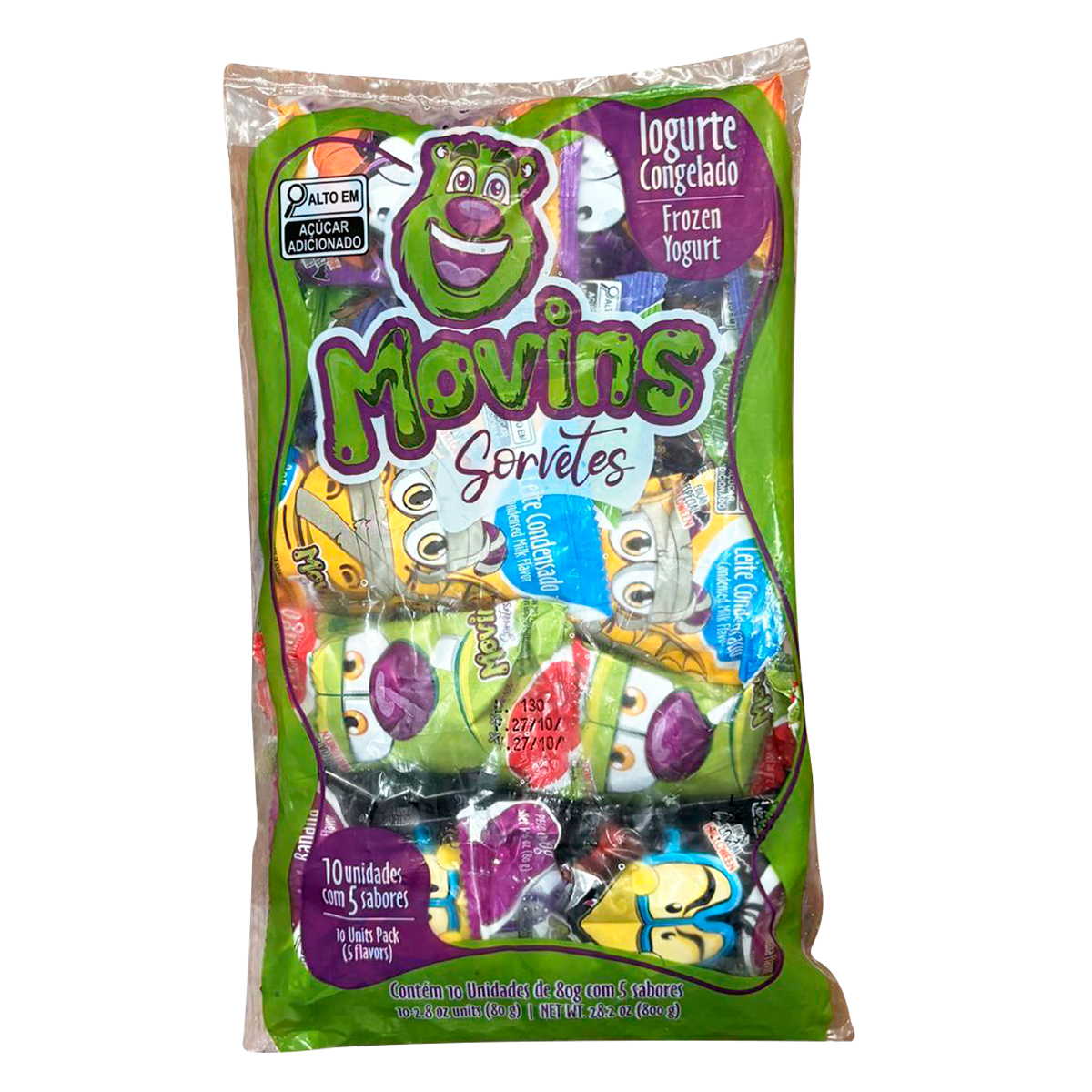 Sorvete Iogurte Sabores Movins Pacote 800g C/10 Unidades