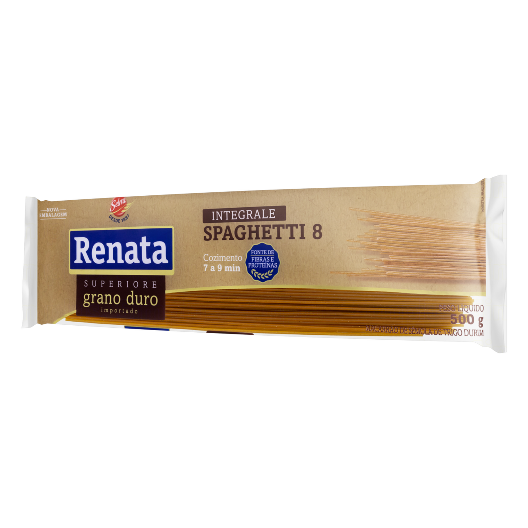 Macarrão de Sêmola de Trigo Grano Duro Integral Espaguete 8 Renata Superiore Pacote 500g