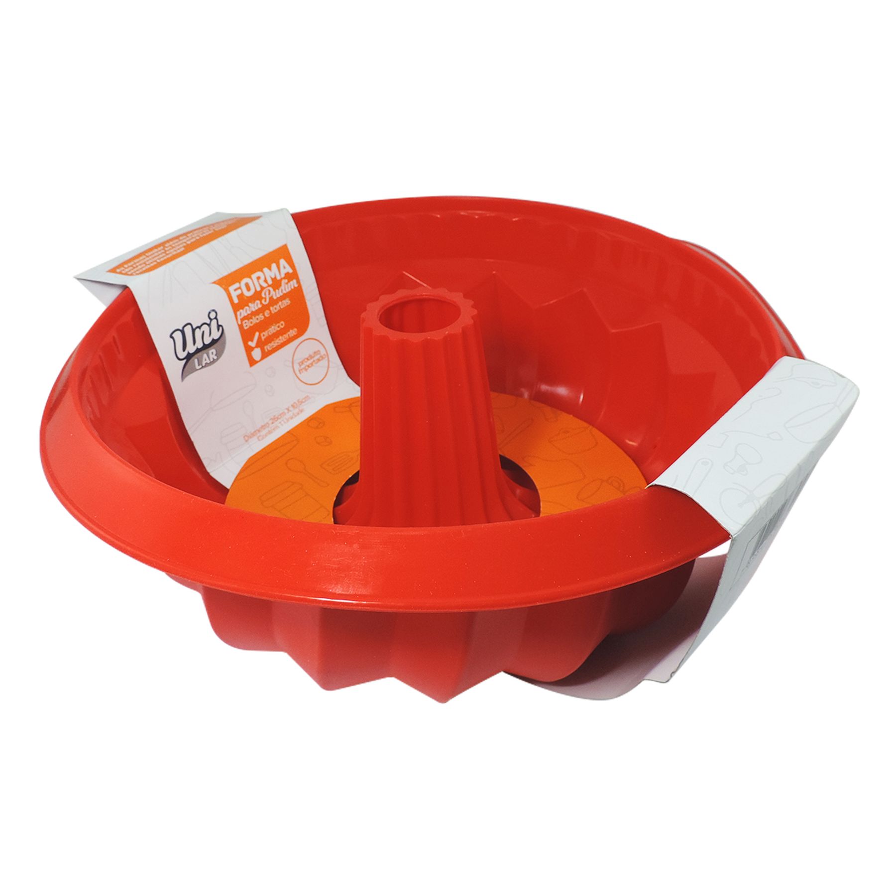Forma de Silicone para Pudim, Bolo ou Torta Vermelha Uni Lar 26x10,5cm