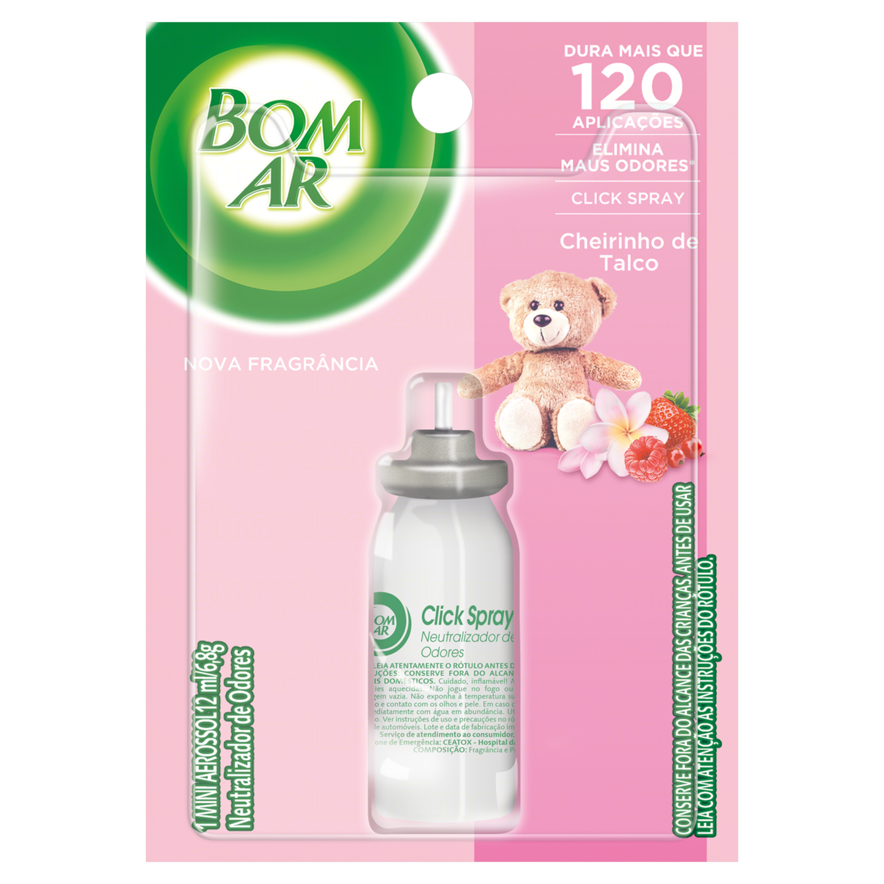 Neutralizador de Odores Cheirinho de Talco Click Spray Bom Ar Blister 12ml Refil