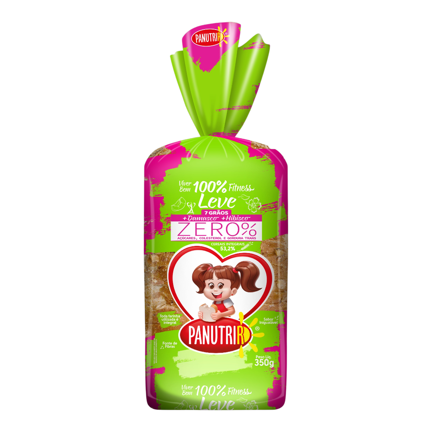 P&atilde;o Integral 7 Gr&atilde;os Zero Leve Damasco e Hibisco Panutrir Pacote 350g