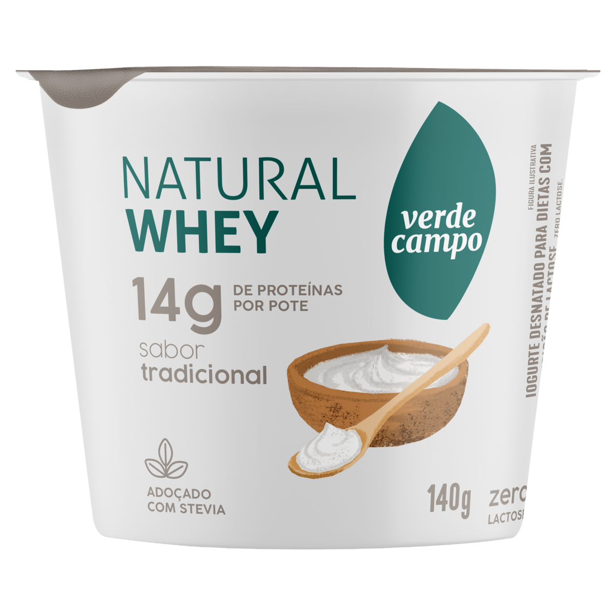 Iogurte Desnatado Tradicional Natural Whey Verde Campo Pote 140g