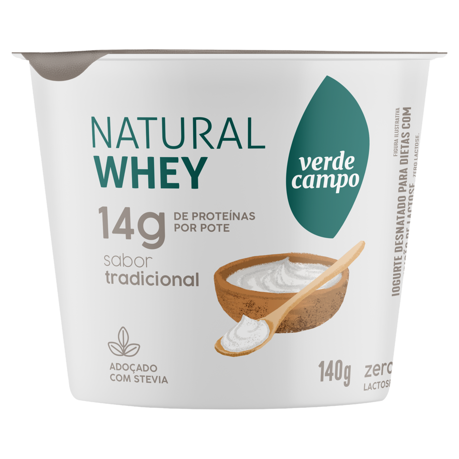 Iogurte Desnatado Tradicional Natural Whey Verde Campo Pote 140g