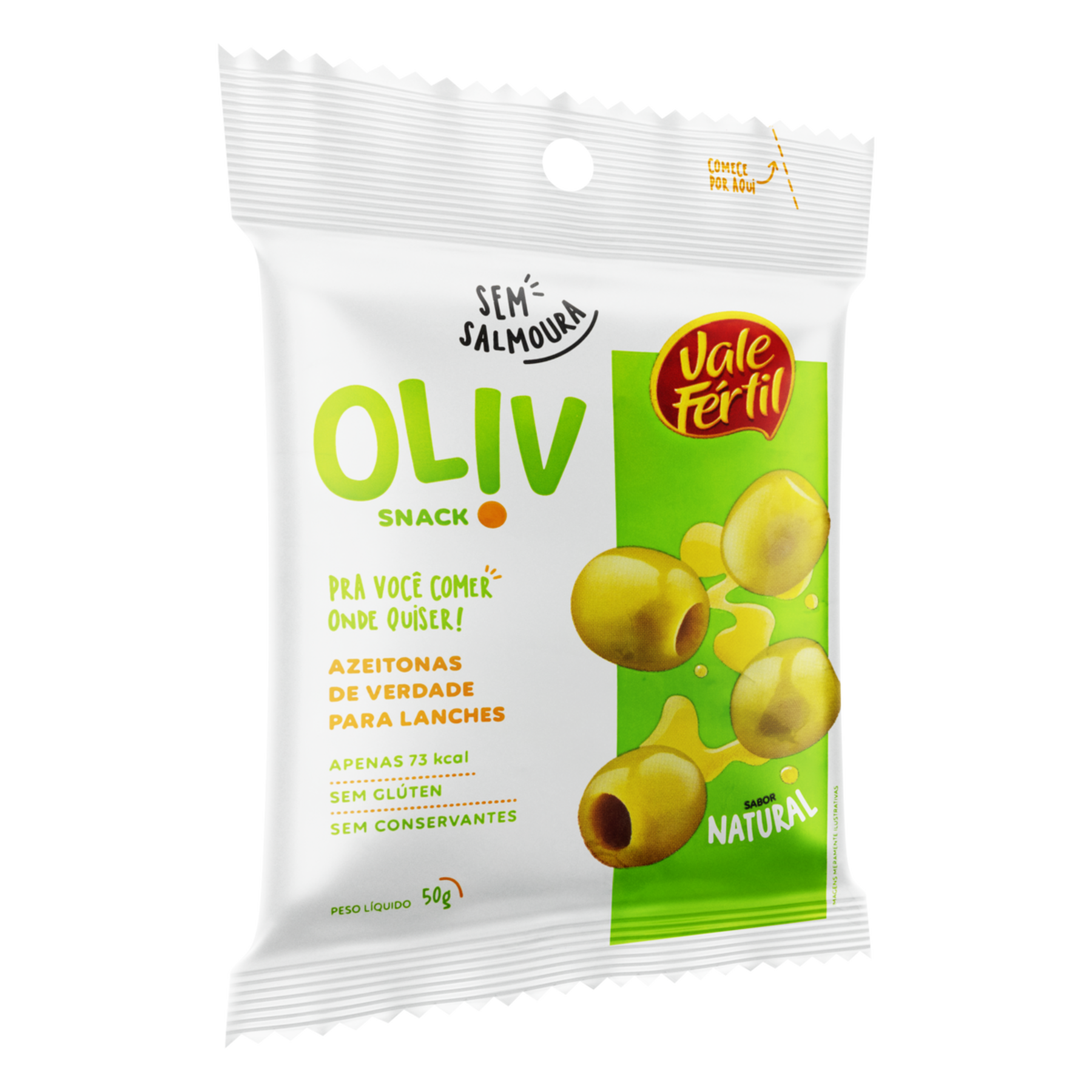 Snack de Azeitona Verde sem Caroço Natural Vale Fértil Oliv Pacote 50g