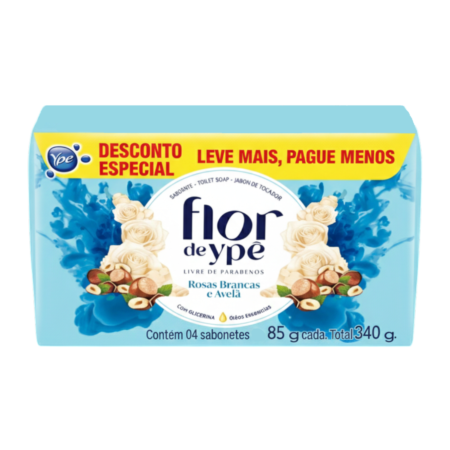 Sabonete em Barra Rosas Brancas e Avel&atilde; Flor de Yp&ecirc; Envolt&oacute;rio 340g C/4 Unidades - Embalagem Leve Mais Pague Menos