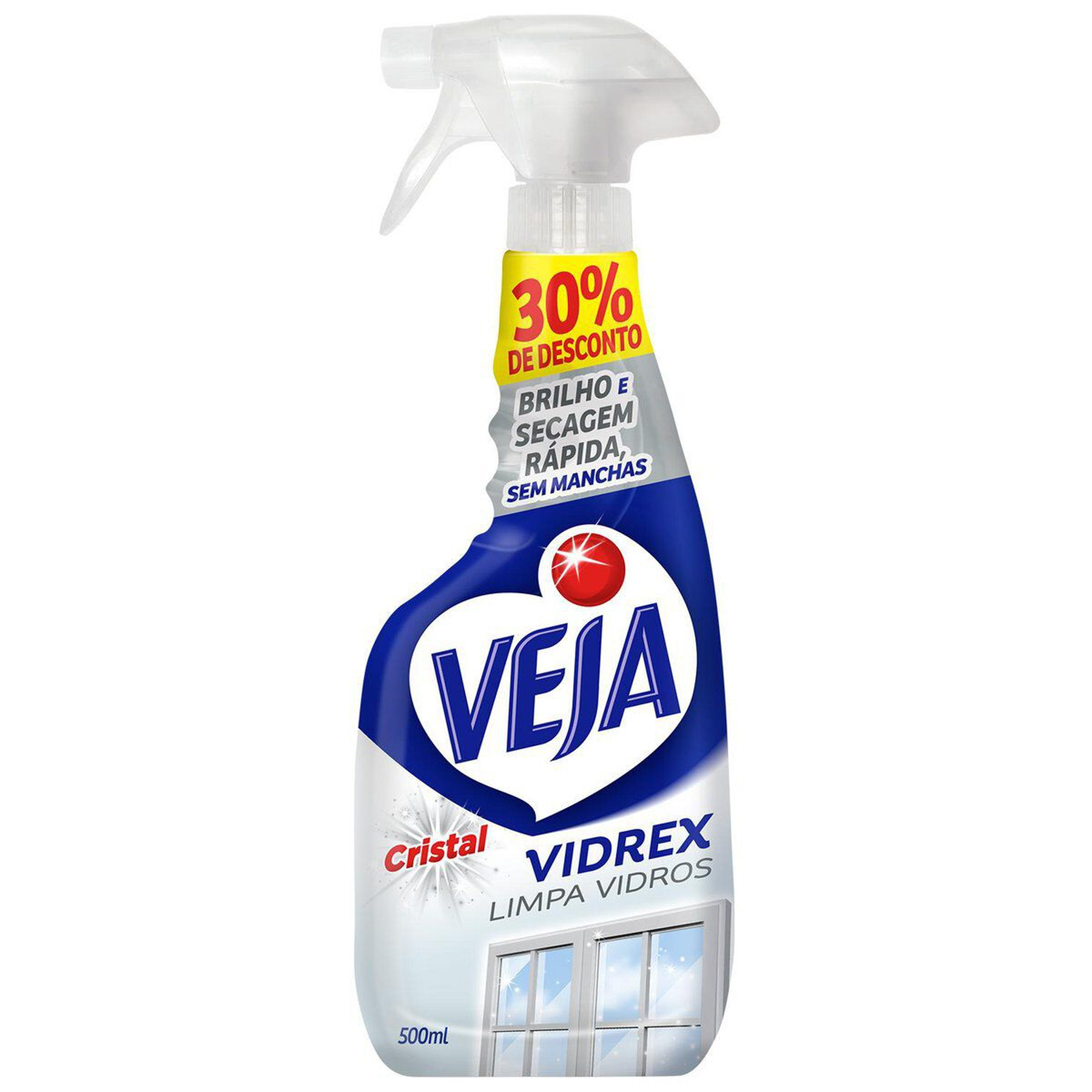 Limpa-Vidro L&iacute;quido Cristal Veja Vidrex Frasco 500ml Borrifador Gr&aacute;tis 30% de Desconto&nbsp;