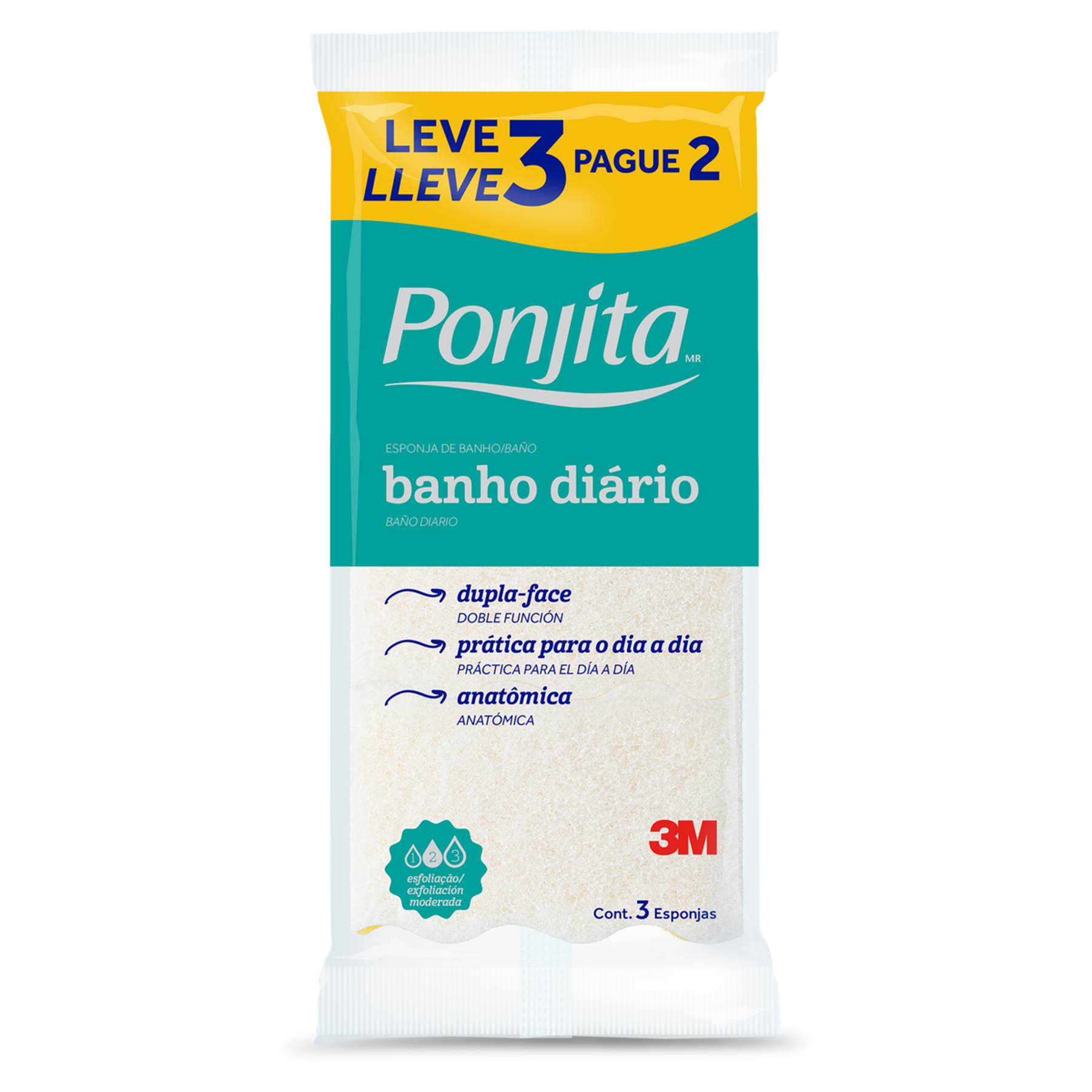 Esponja para Banho Di&aacute;rio Ponjita C/3 Unidades - Embalagem Leve 3 Pague 2