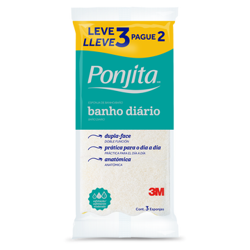 Esponja para Banho Diário Ponjita C/3 Unidades - Embalagem Leve 3 Pague 2