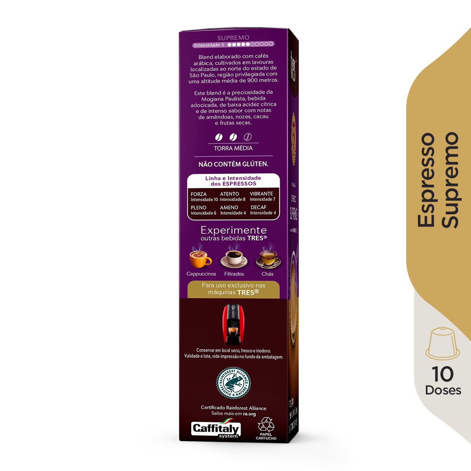 Café em Cápsula Torrado e Moído Espresso Supremo Tres Caixa 80g 10 Unidades