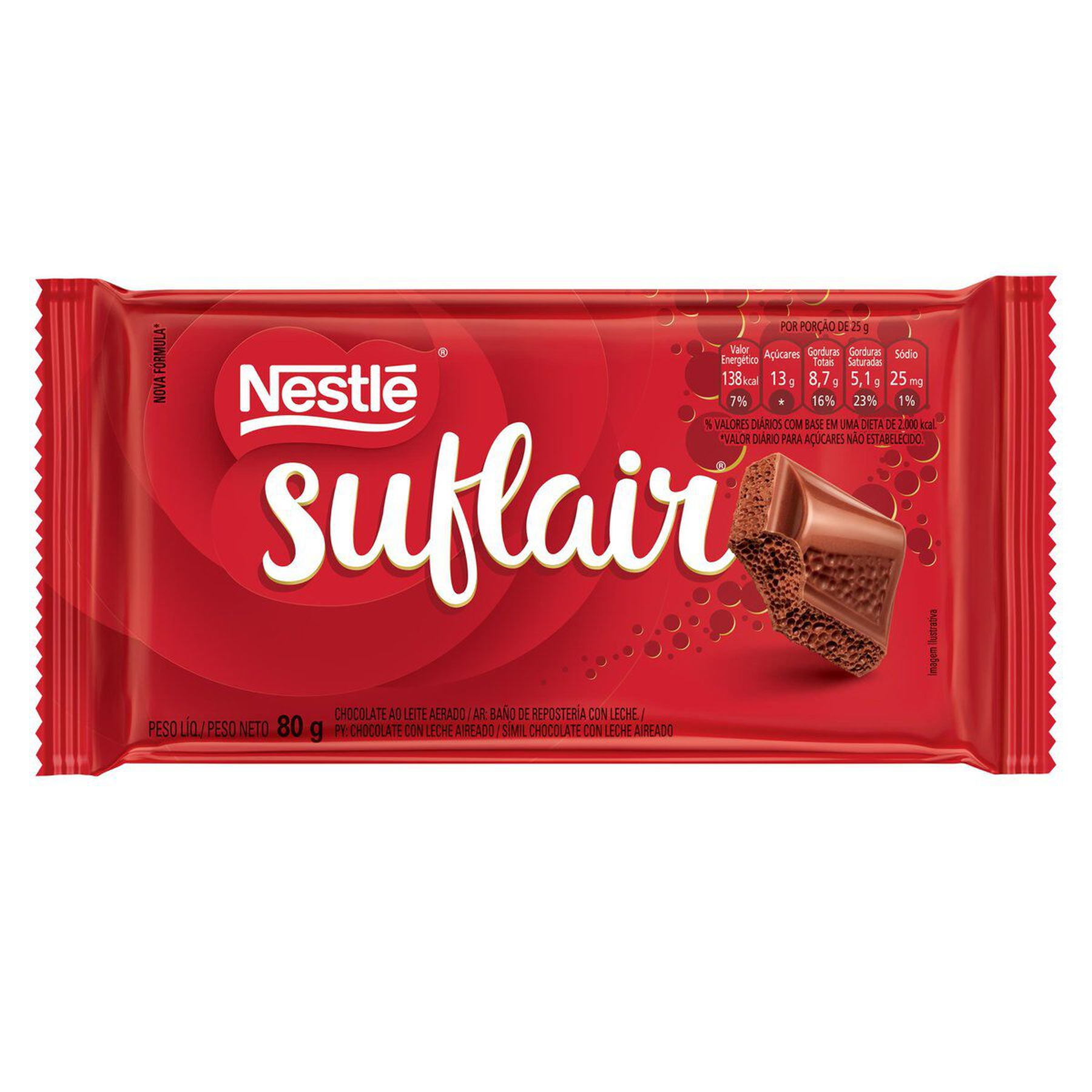 Chocolate ao Leite Aerado Nestl&eacute; Suflair Pacote 80g&nbsp;&nbsp;
