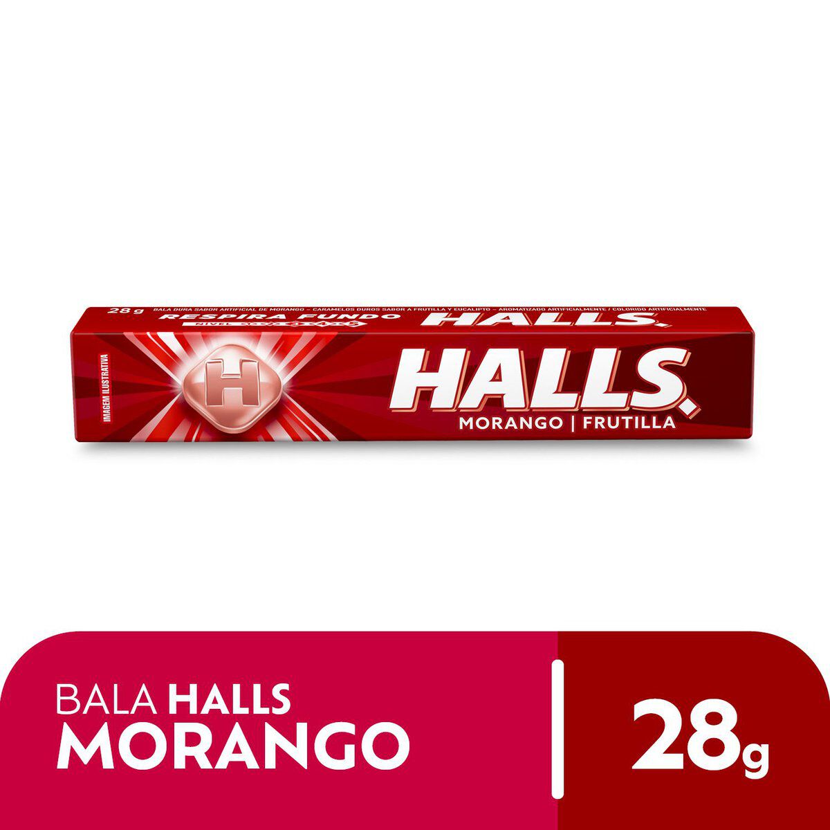 Bala Morango Halls Pacote 28g