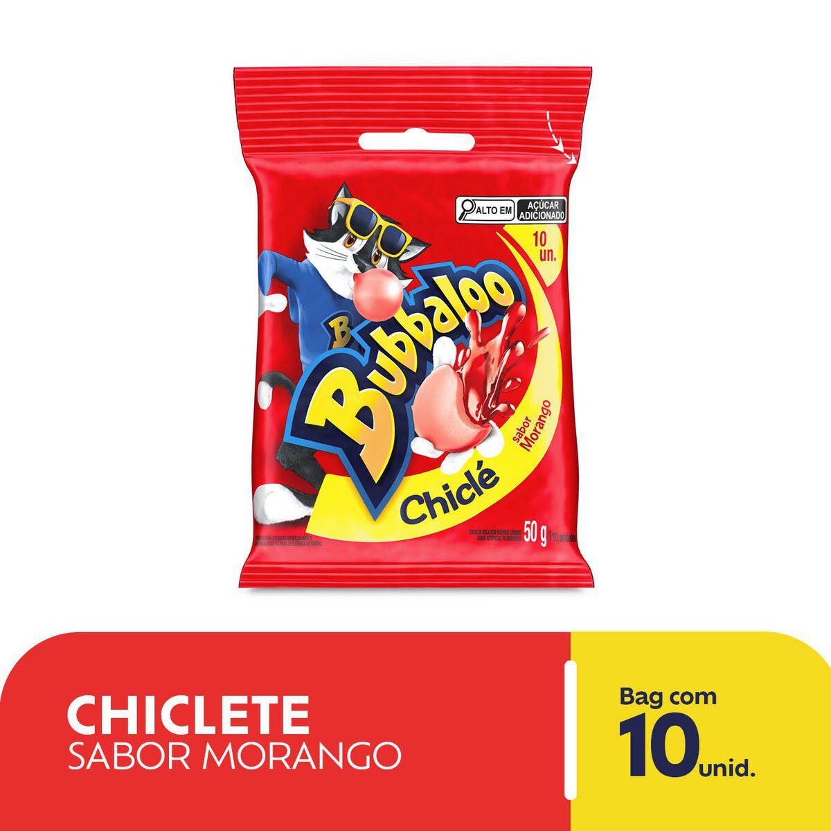 Chiclete Morango Bubbaloo Pacote 50g C/10 Unidades