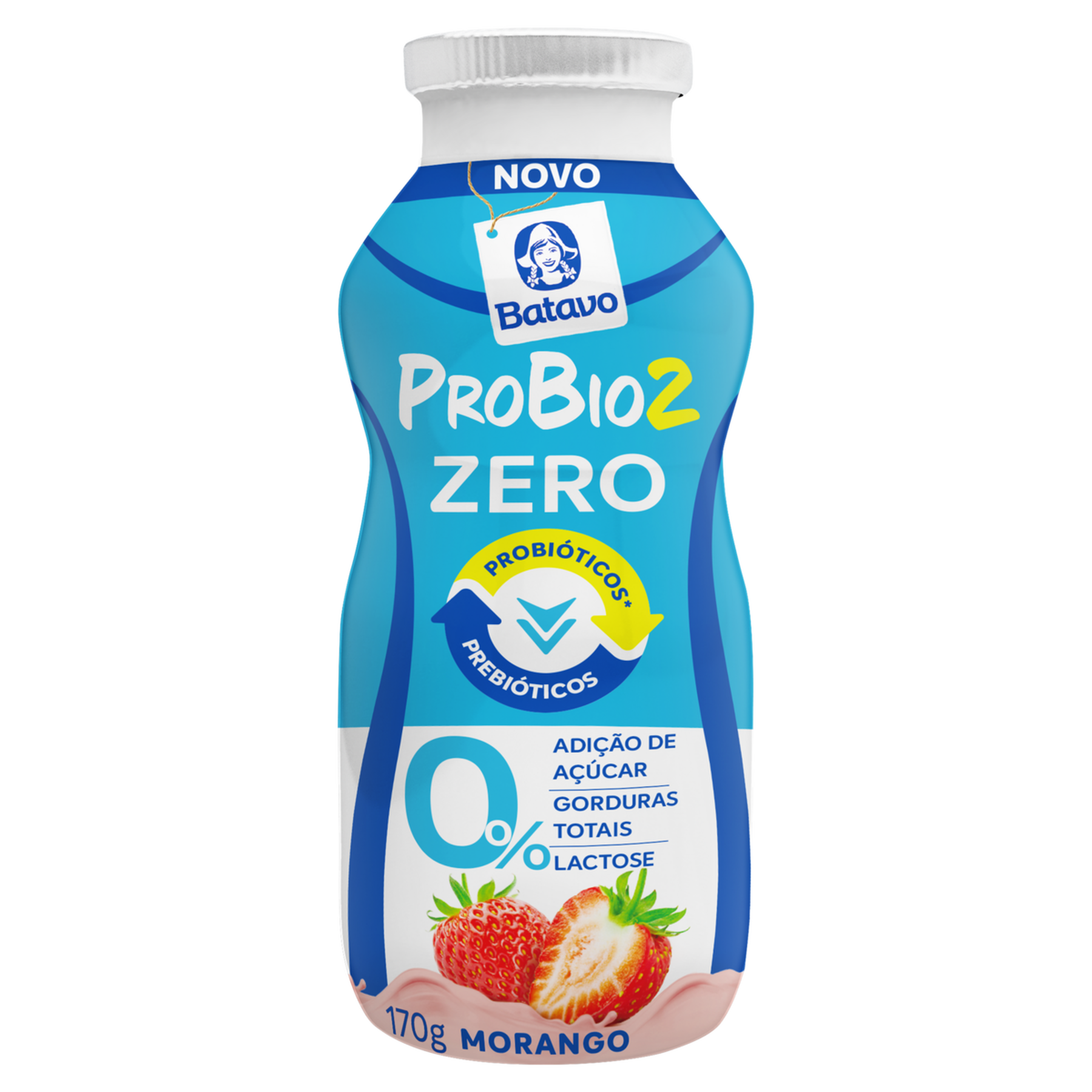 Iogurte Desnatado Zero Lactose Morango Batavo Probio2 Frasco 170g