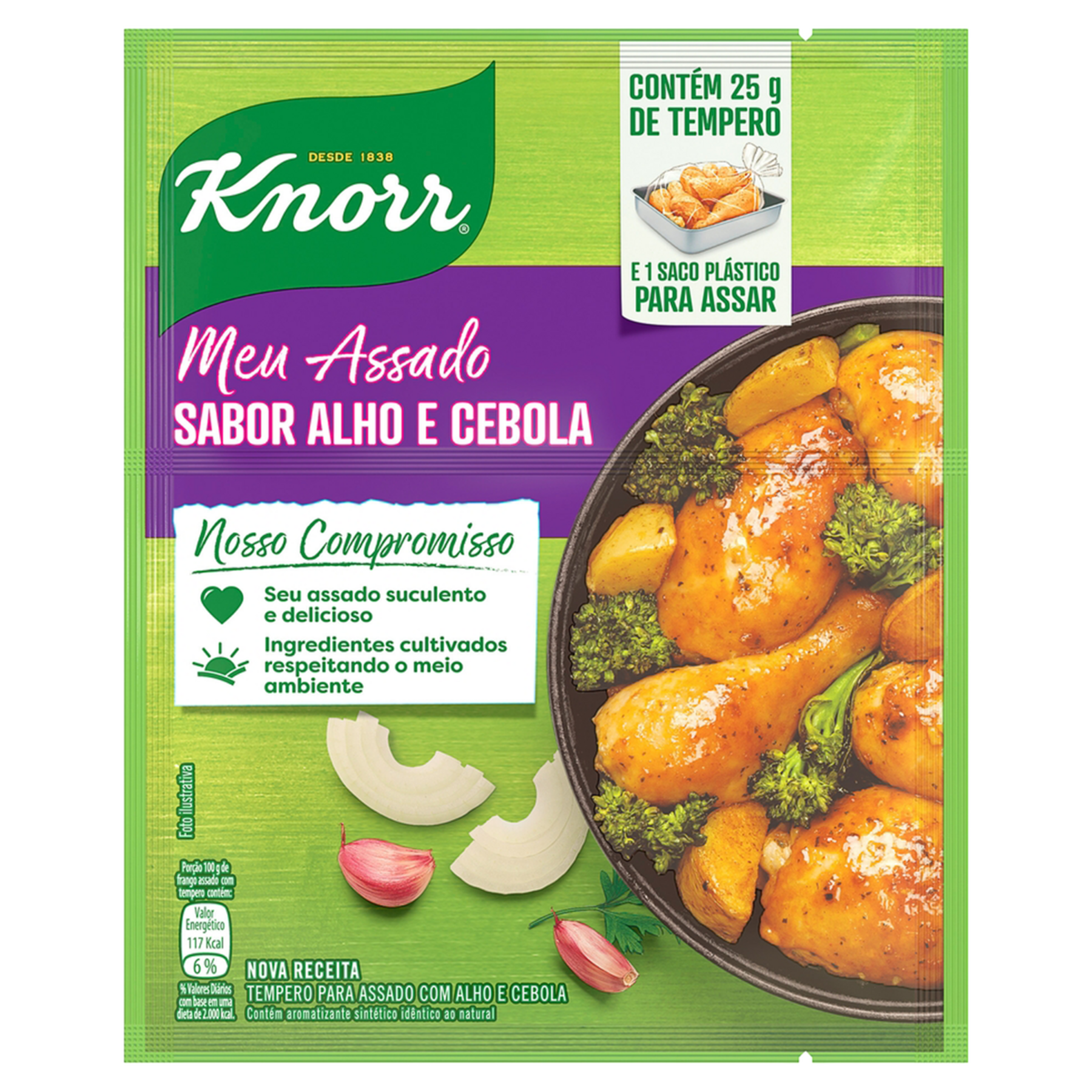Tempero em P&oacute; Alho e Cebola Knorr Meu Assado Pacote 25g&nbsp;