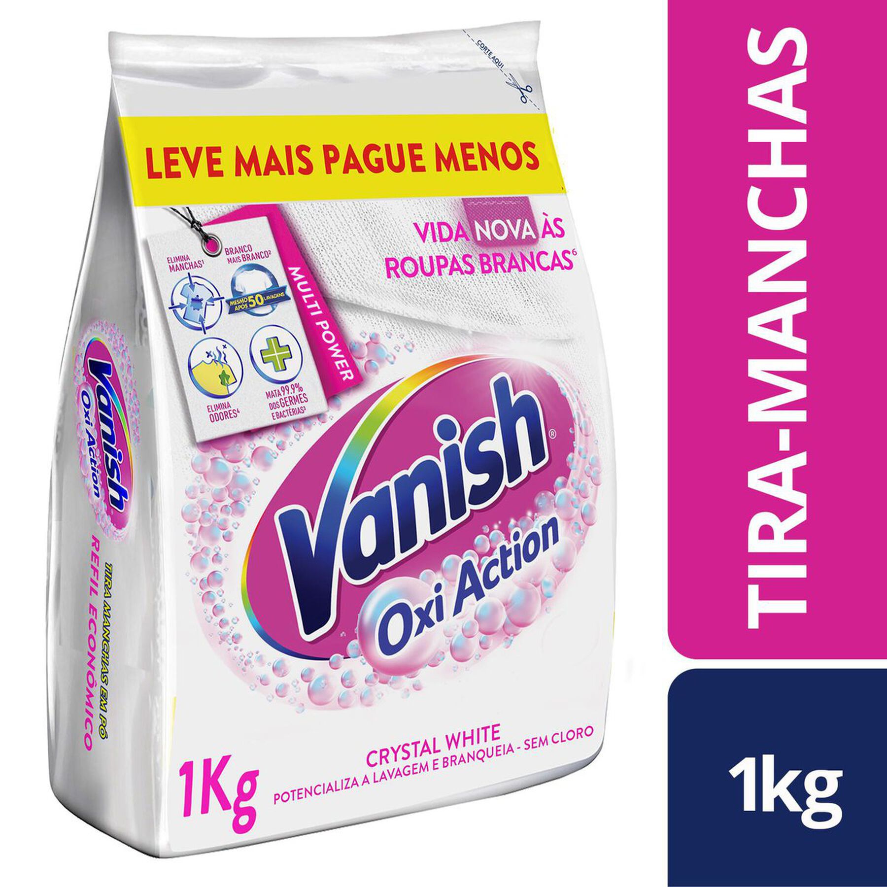 Tira Manchas em Pó Roupas Brancas Crystal White Oxi Action Vanish Pacote 1kg - Embalagem Refil Econômico Leve Mais Pague Menos