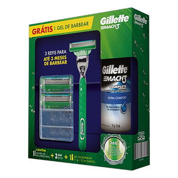 Aparelho para Barbear Recarregável + 3 Refis + 1 Gel Extra Comfort 71g Gillette Mach3 Sensitive
