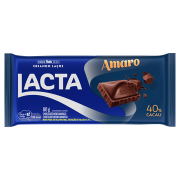 Chocolate Meio Amargo 40% Cacau Amaro Lacta Pacote 80g