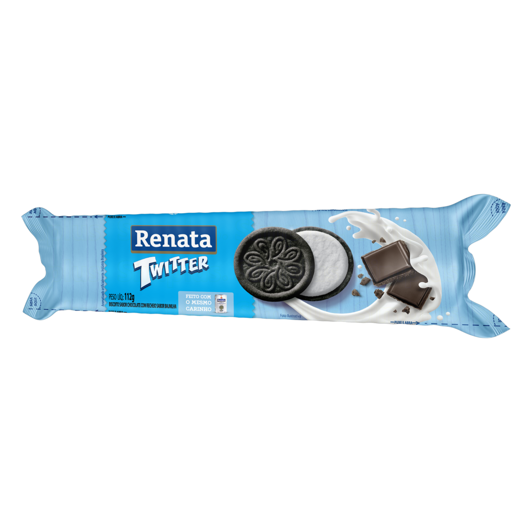 Biscoito Chocolate Recheio Baunilha Renata Twitter Pacote 112g&nbsp;