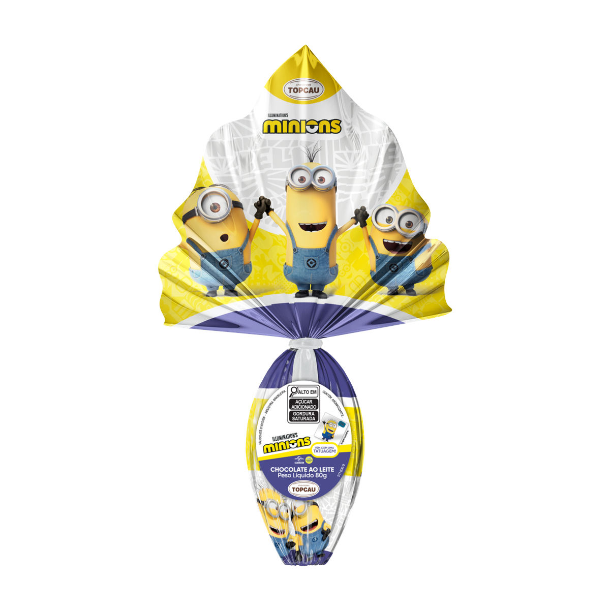 Ovo de P&aacute;scoa ao Leite Minions Topcau 80g Vem com Uma Tatuagem!