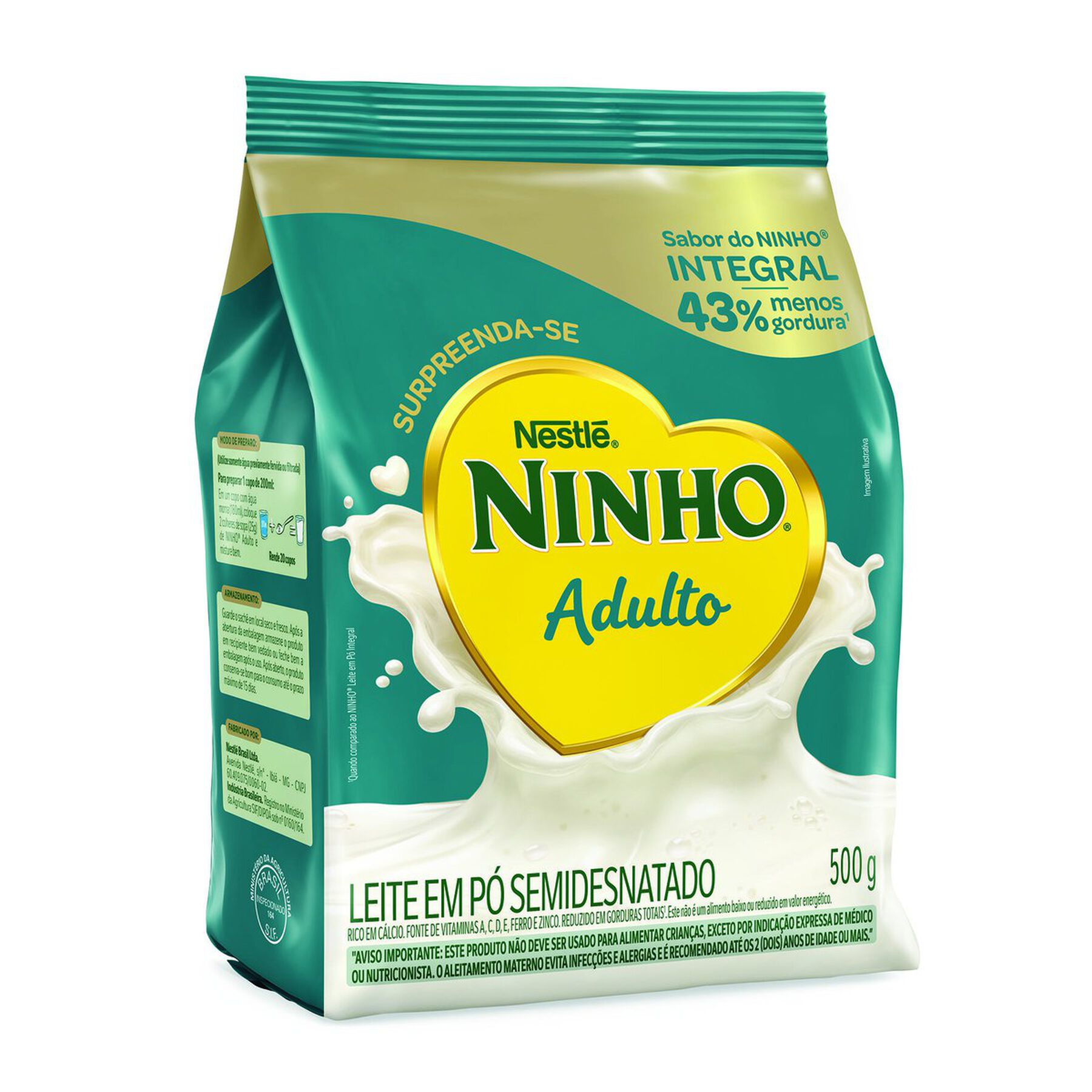 Leite em P&oacute; Semidesnatado Adulto Ninho Nestl&eacute; Pacote 500g
