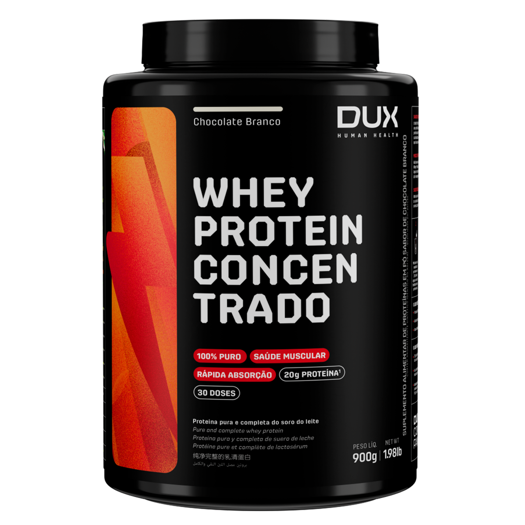 Whey Protein Concentrado Chocolate Branco Dux Human Health Pote 900g