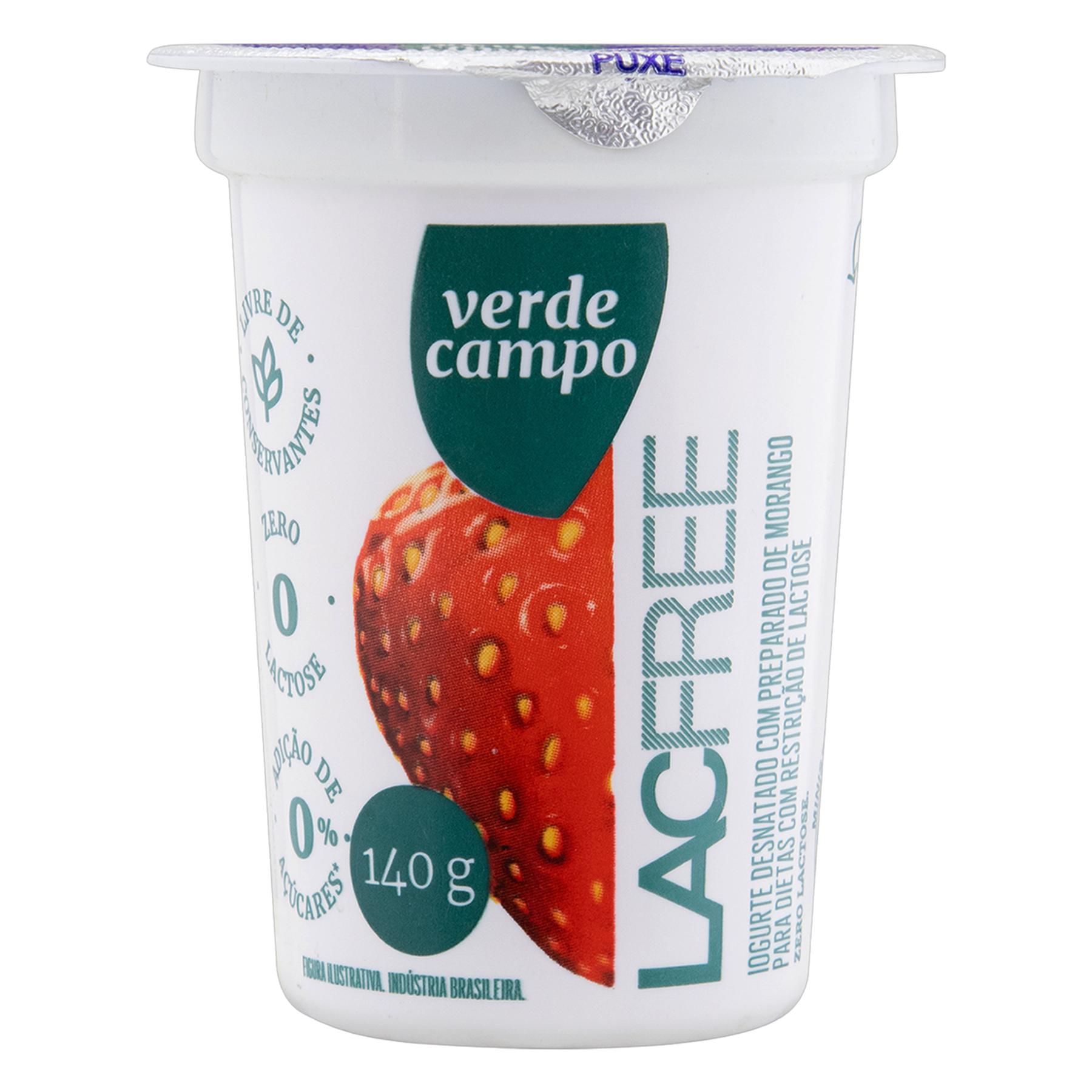 Iogurte Desnatado Morango Zero Lactose Verde Campo Lacfree Copo 140g