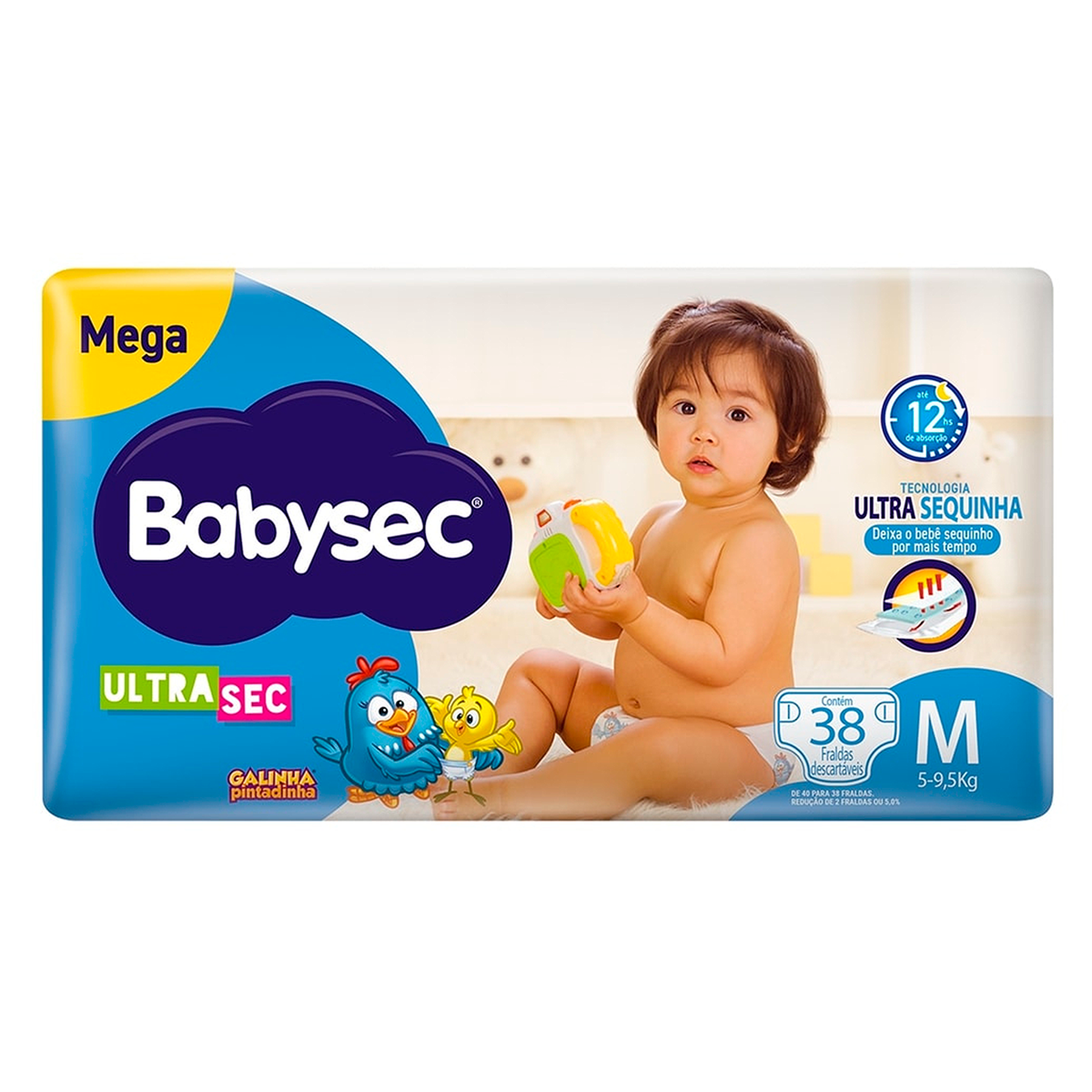 Fralda Descart&aacute;vel Babysec Mega Ultrasec M Pacote 38 Unidades