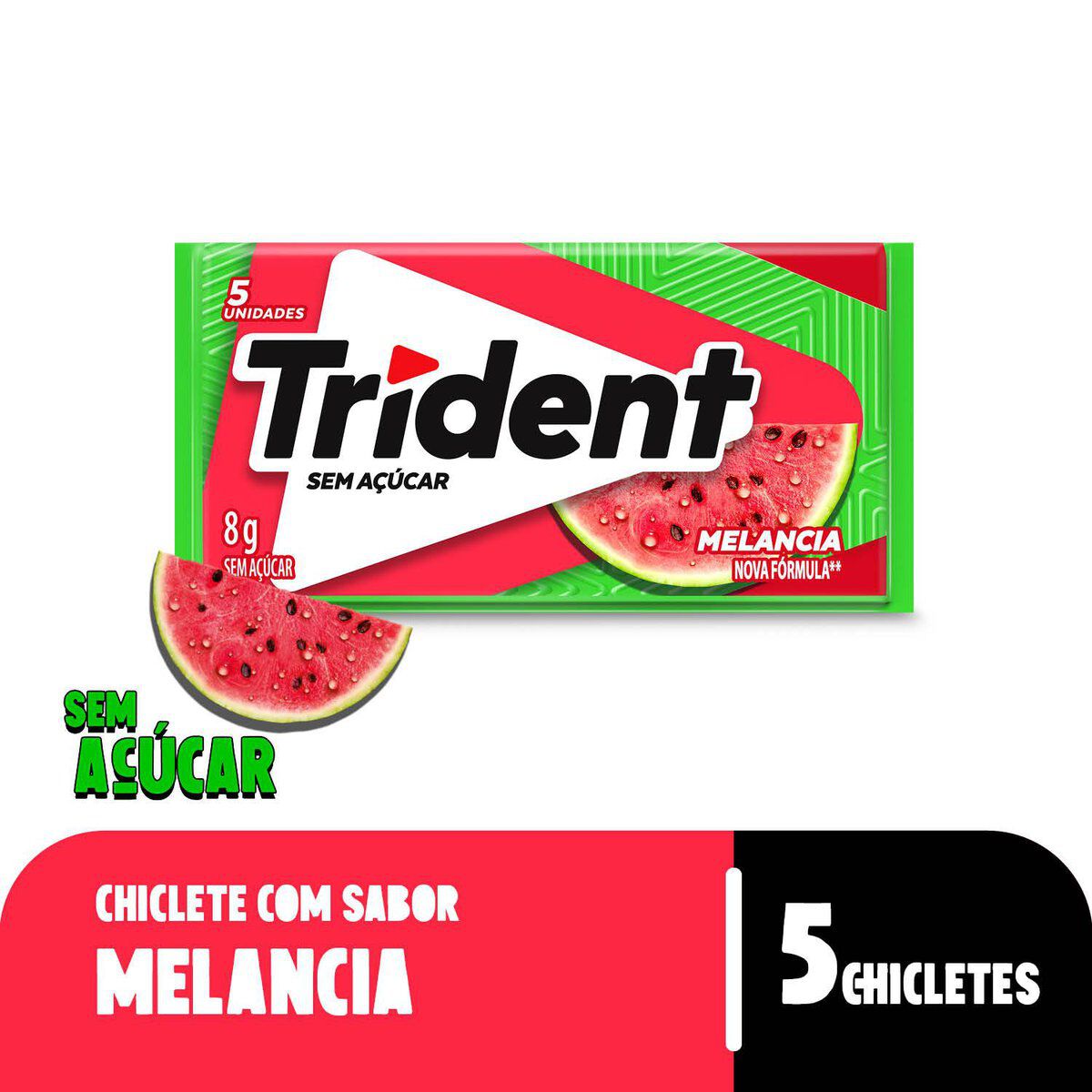 Chiclete Trident Melancia Sem A&ccedil;&uacute;car 8g - Embalagem com 5 unid.