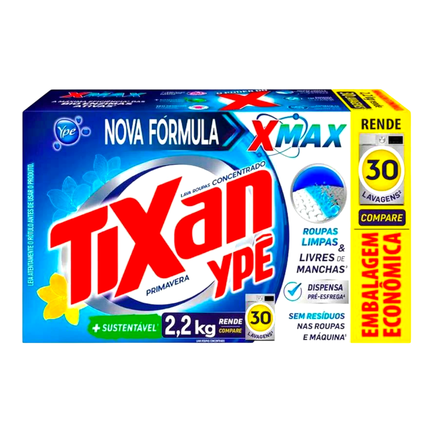 Sabão em Pó Concentrado Primavera Tixan Ypê Caixa 2,2kg - Embalagem Econômica