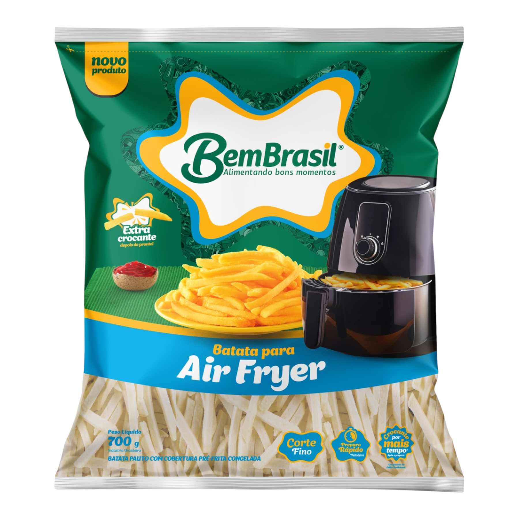 Batata Pr&eacute;-Frita Palito Fino Congelada Bem Brasil para Air Fryer Pacote 700g